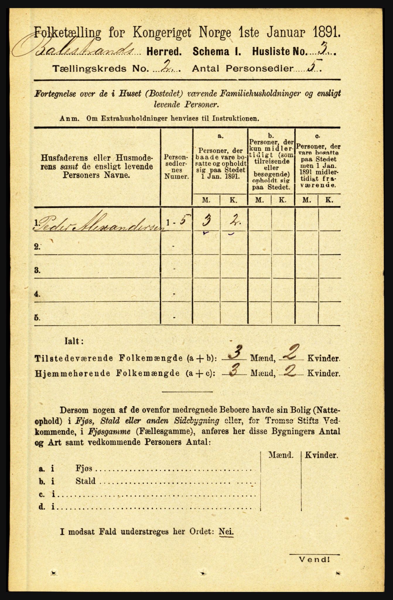 RA, 1891 census for 1418 Balestrand, 1891, p. 224