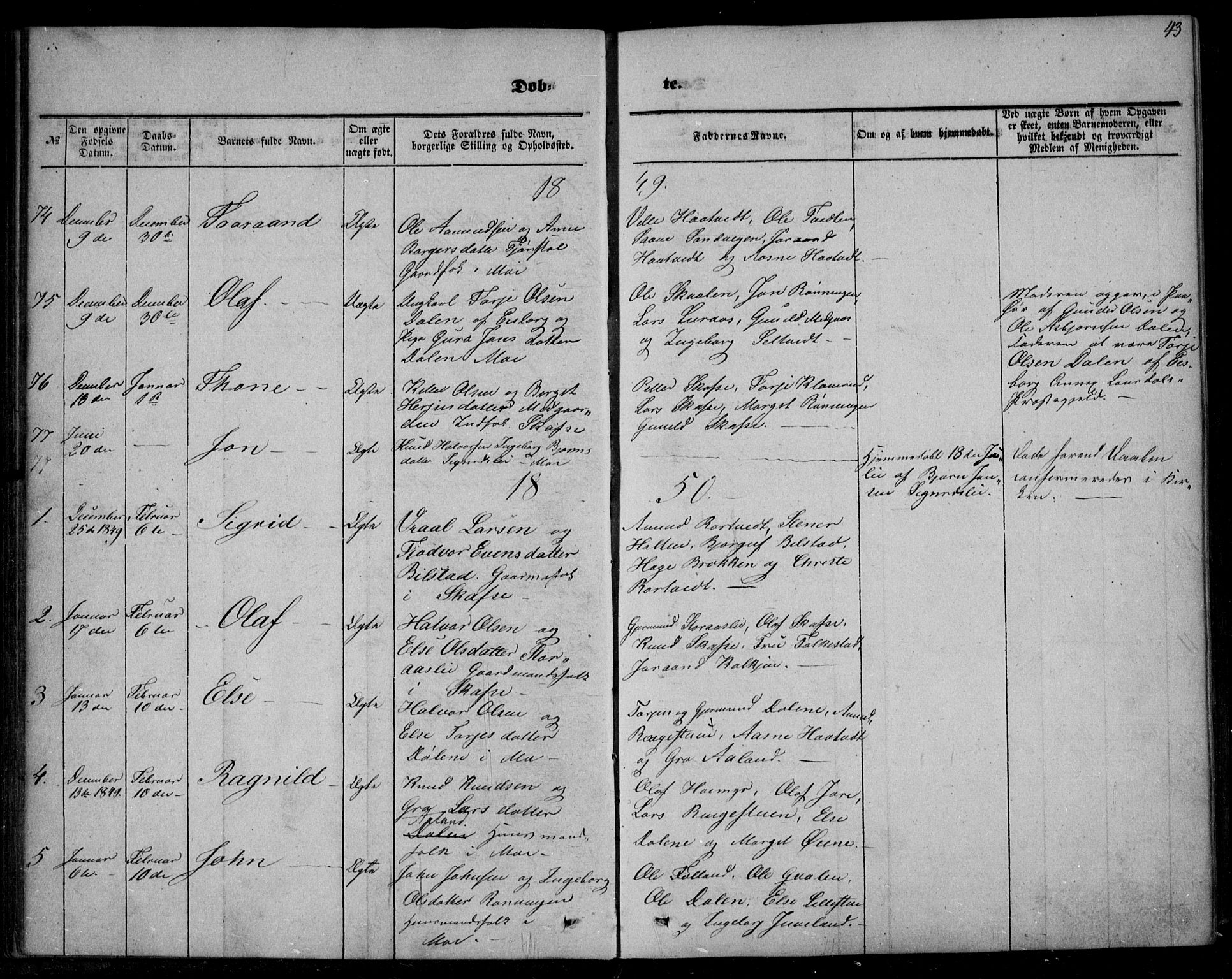 Mo kirkebøker, SAKO/A-286/F/Fa/L0005: Parish register (official) no. I 5, 1844-1864, p. 43