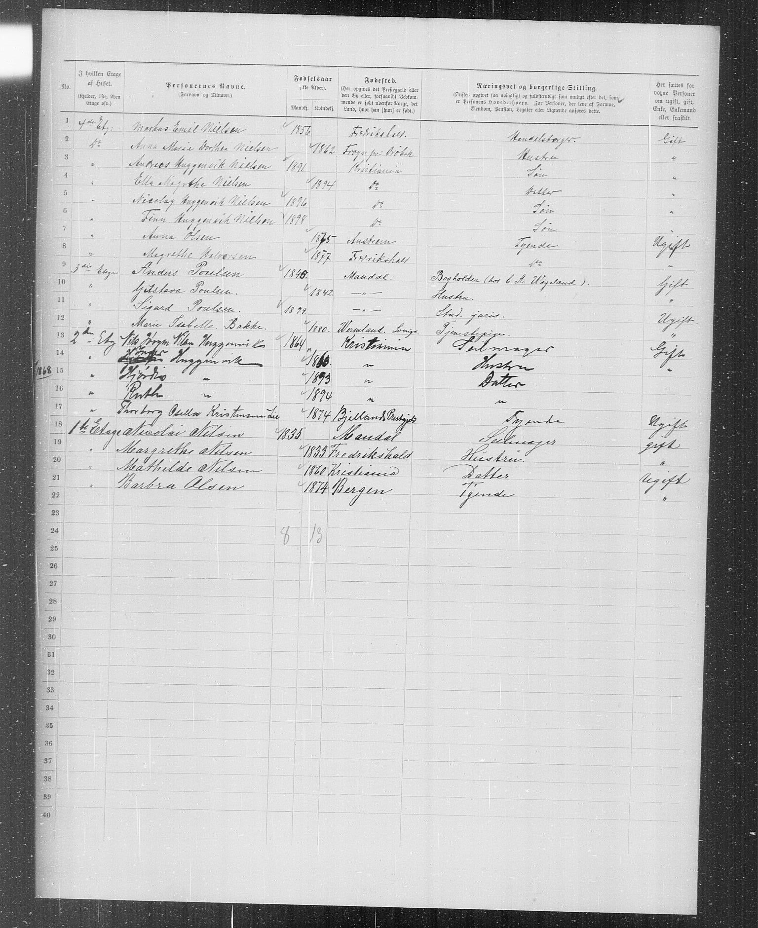 OBA, Municipal Census 1899 for Kristiania, 1899, p. 876