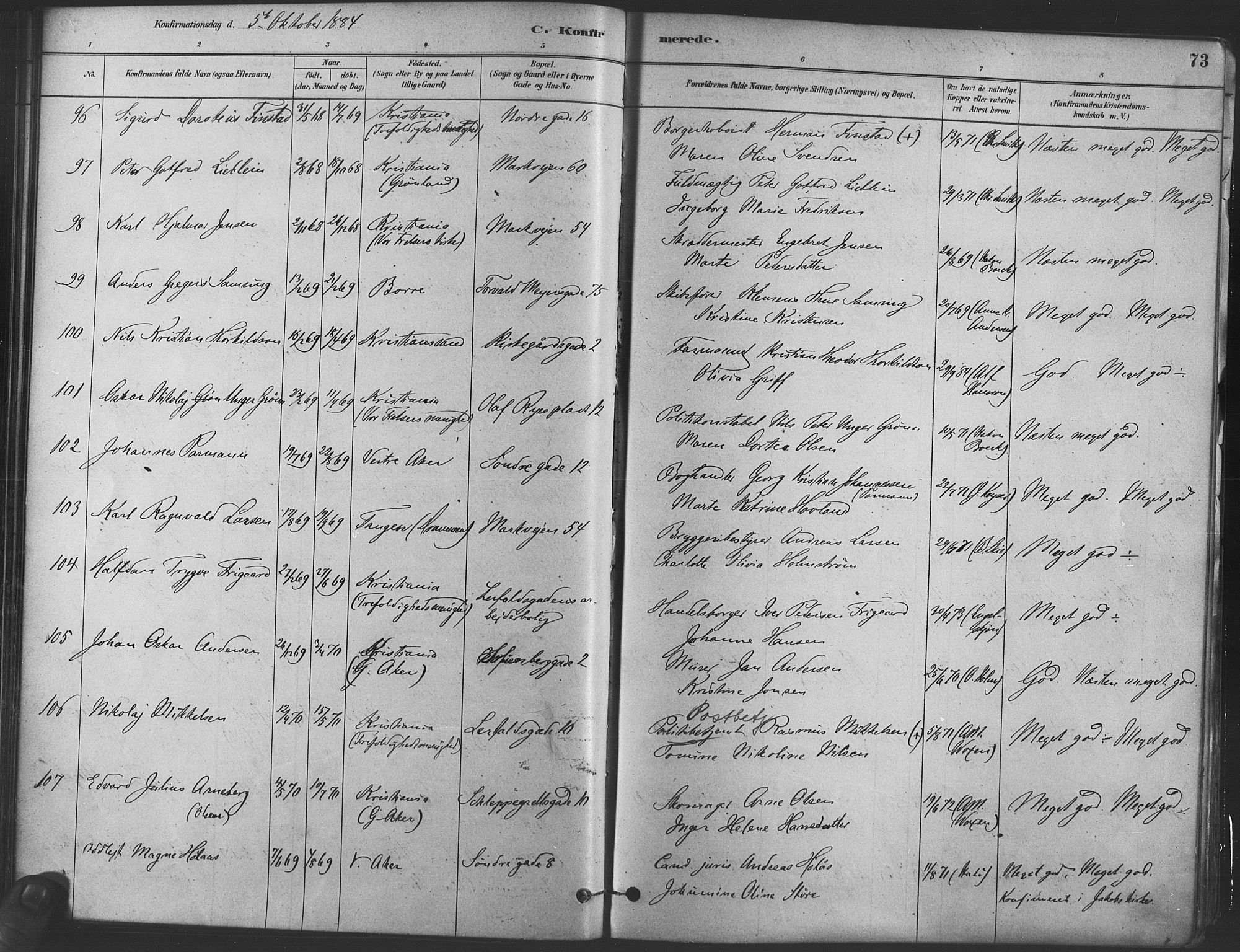 Paulus prestekontor Kirkebøker, AV/SAO-A-10871/F/Fa/L0004: Parish register (official) no. 4, 1879-1891, p. 73