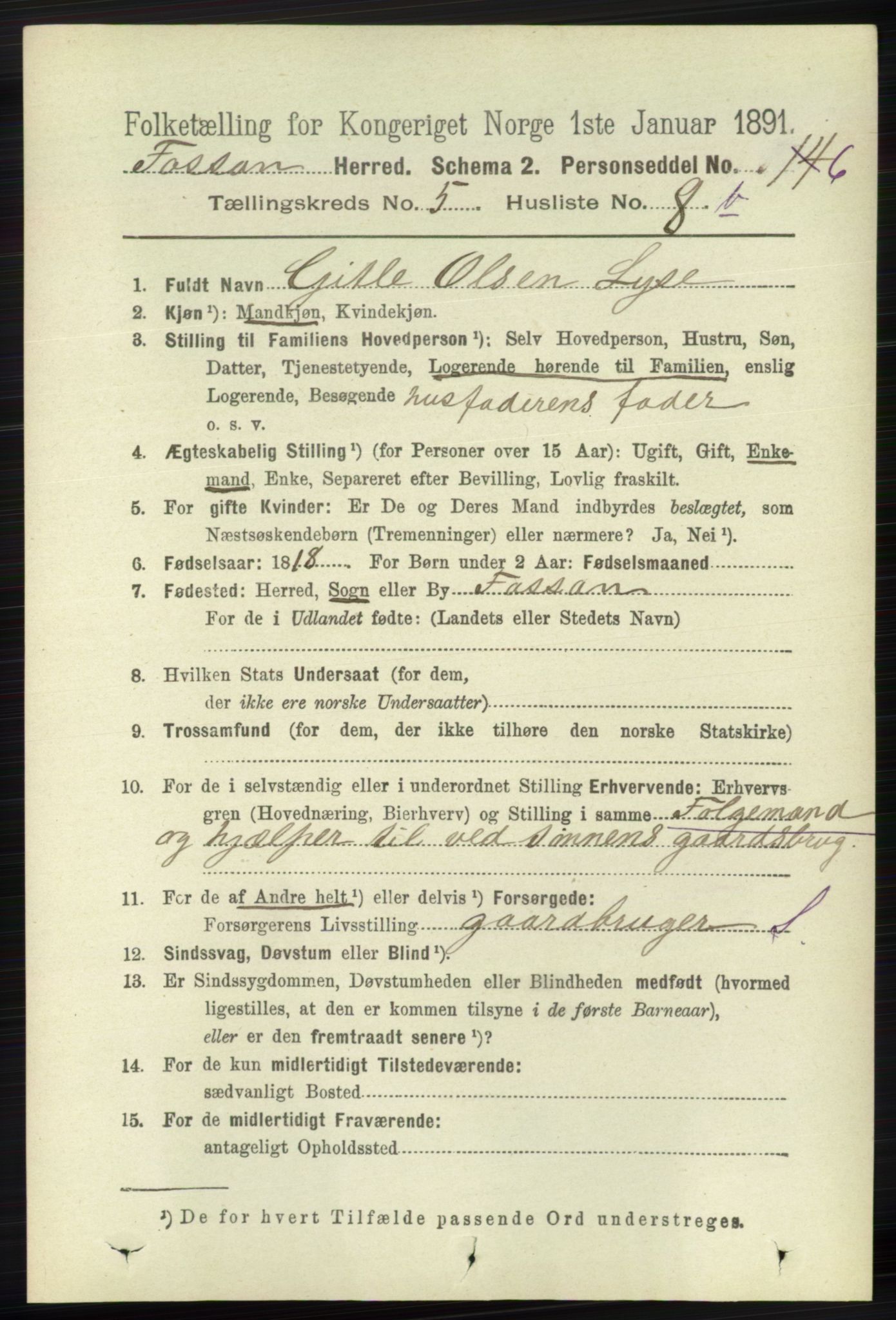 RA, 1891 census for 1129 Forsand, 1891, p. 821