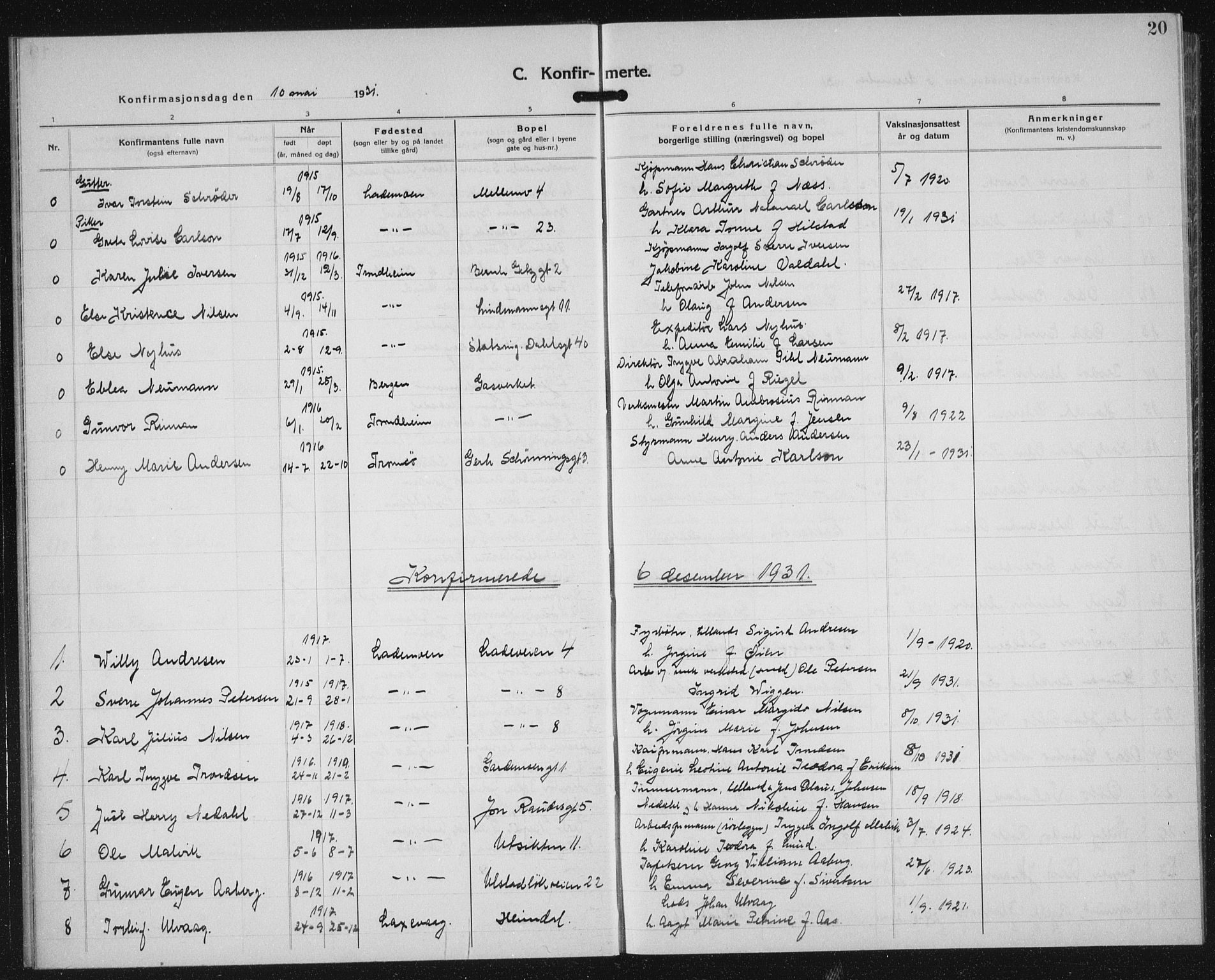 Ministerialprotokoller, klokkerbøker og fødselsregistre - Sør-Trøndelag, AV/SAT-A-1456/605/L0262: Parish register (copy) no. 605C09, 1930-1933, p. 20