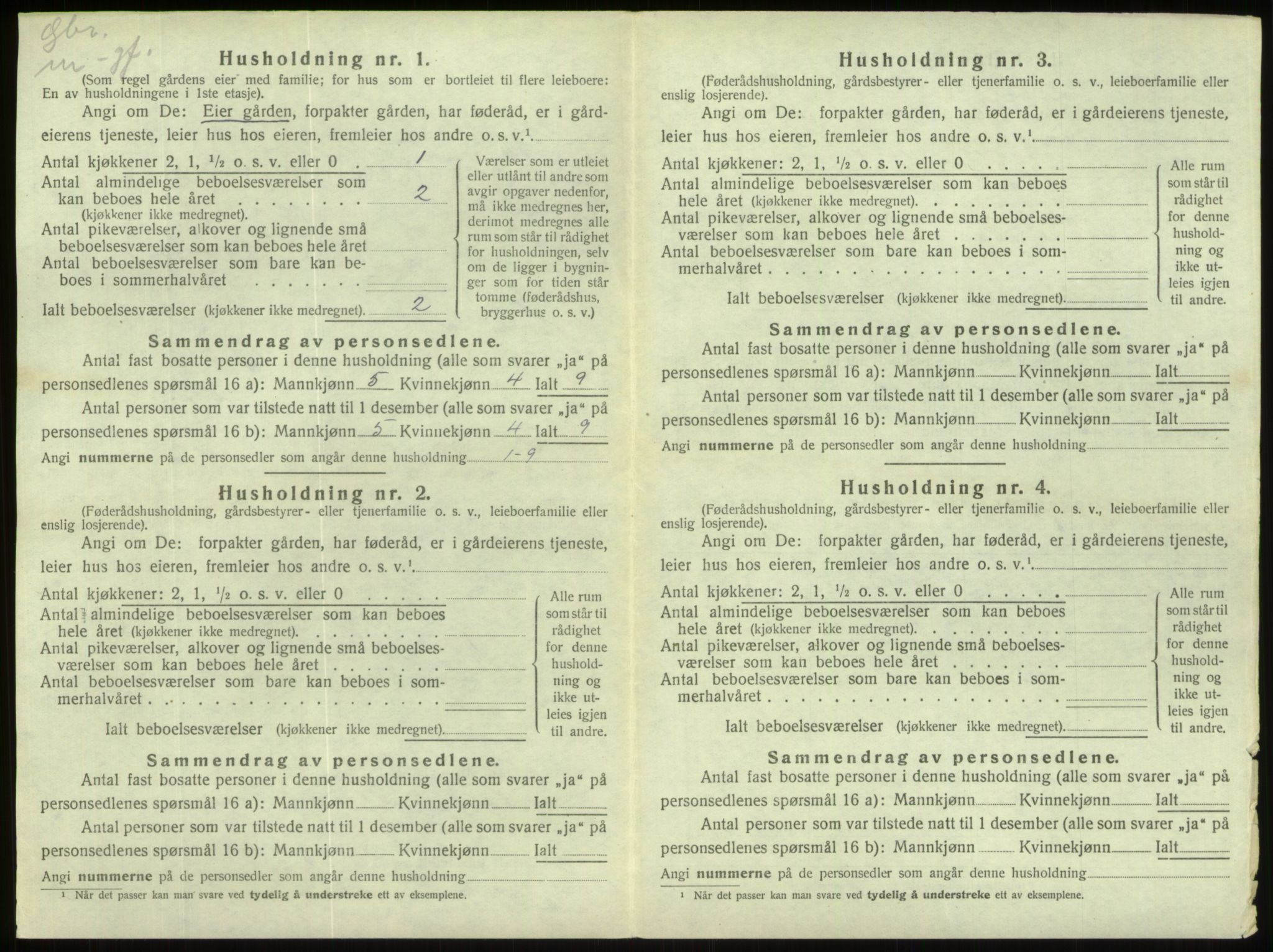 SAB, 1920 census for Hornindal, 1920, p. 426