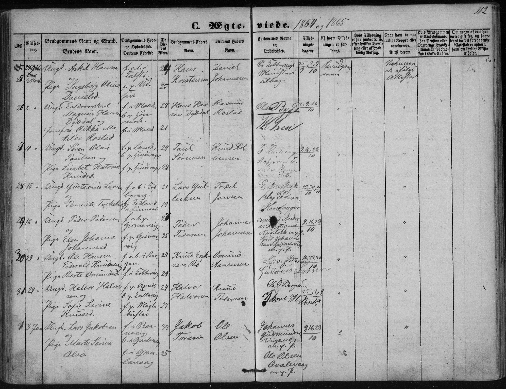 Avaldsnes sokneprestkontor, SAST/A -101851/H/Ha/Haa/L0009: Parish register (official) no. A 9, 1853-1865, p. 112