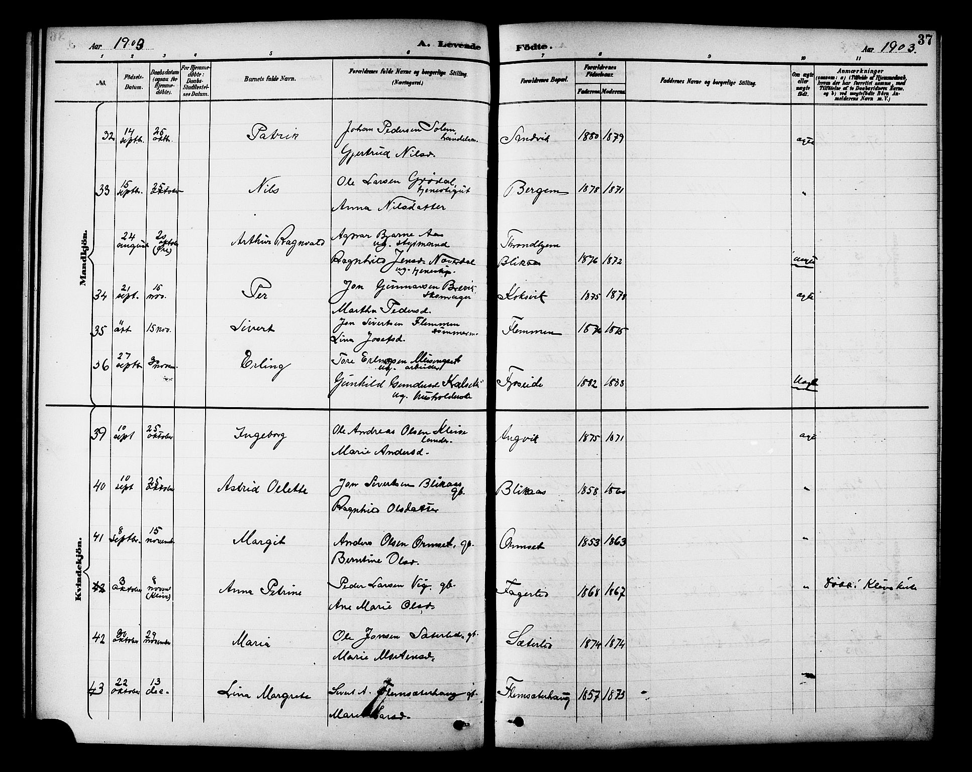 Ministerialprotokoller, klokkerbøker og fødselsregistre - Møre og Romsdal, AV/SAT-A-1454/586/L0992: Parish register (copy) no. 586C03, 1892-1909, p. 37