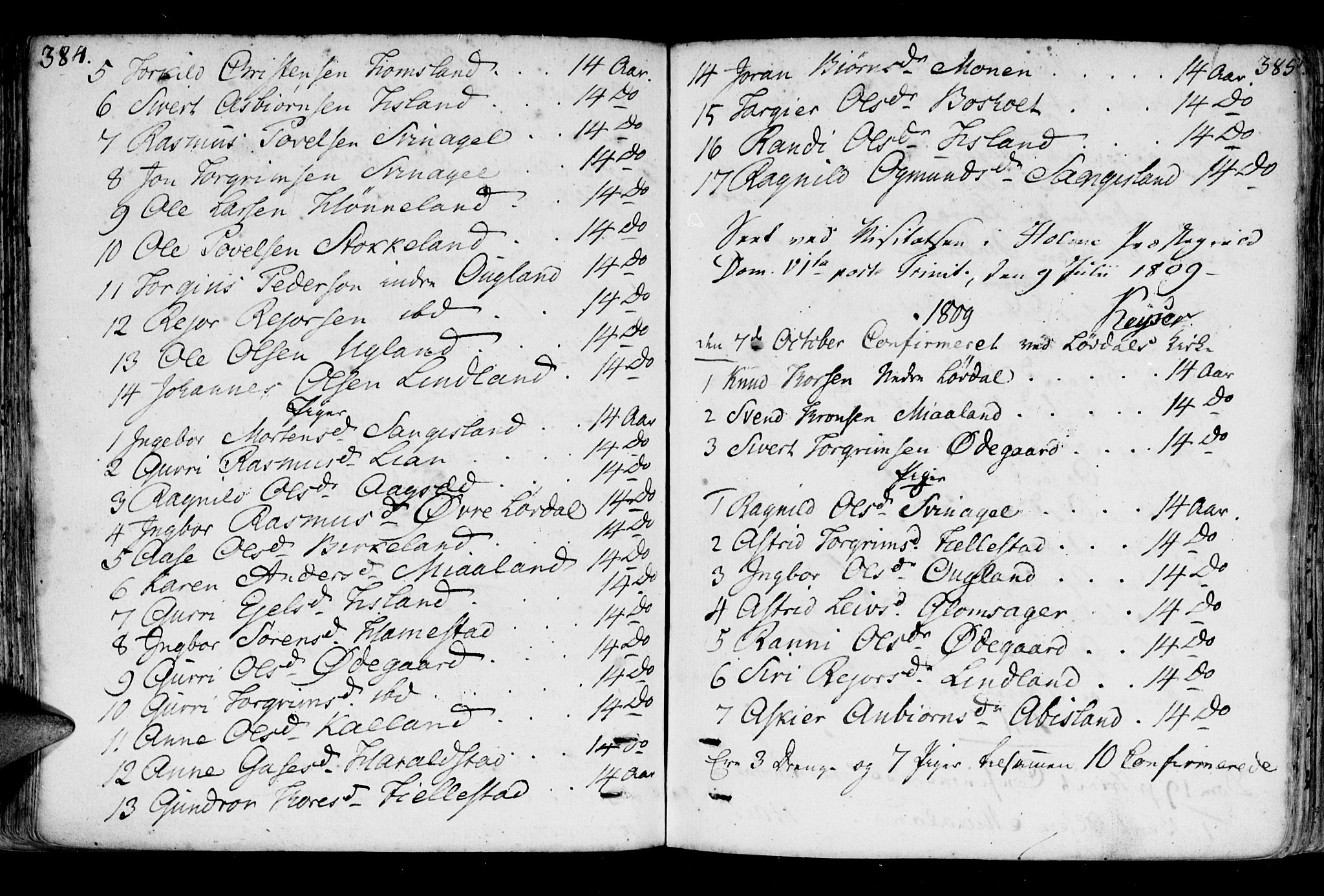 Holum sokneprestkontor, AV/SAK-1111-0022/F/Fa/Fab/L0004: Parish register (official) no. A 4, 1774-1847, p. 384-385