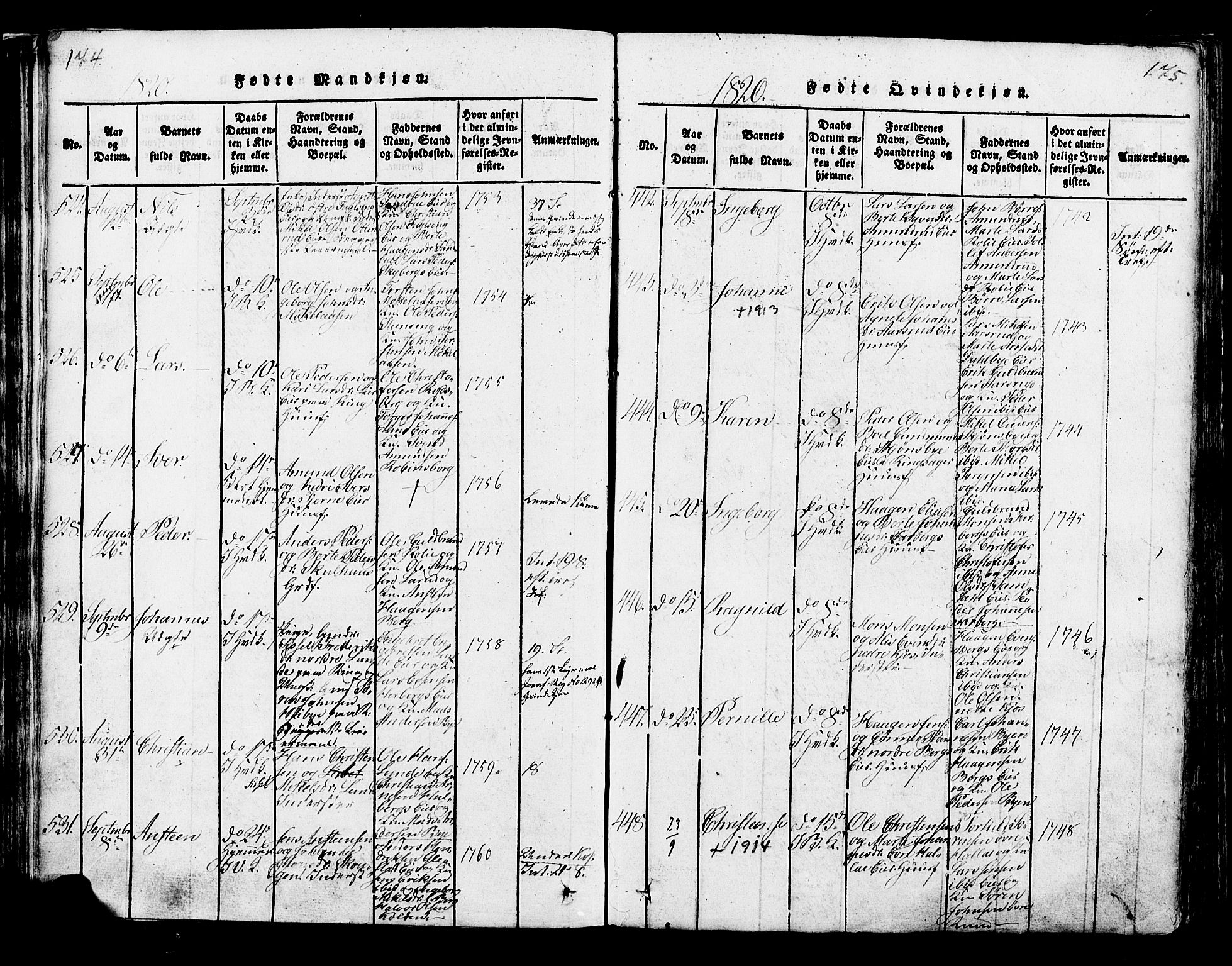 Ringsaker prestekontor, AV/SAH-PREST-014/K/Ka/L0005: Parish register (official) no. 5, 1814-1826, p. 174-175