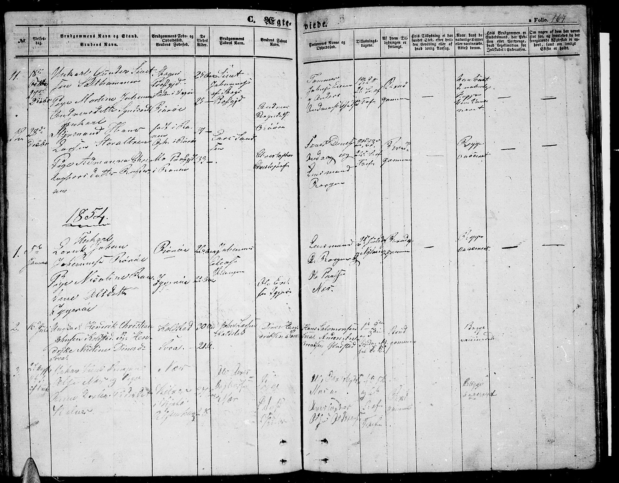 Ministerialprotokoller, klokkerbøker og fødselsregistre - Nordland, SAT/A-1459/816/L0251: Parish register (copy) no. 816C01, 1852-1870, p. 167