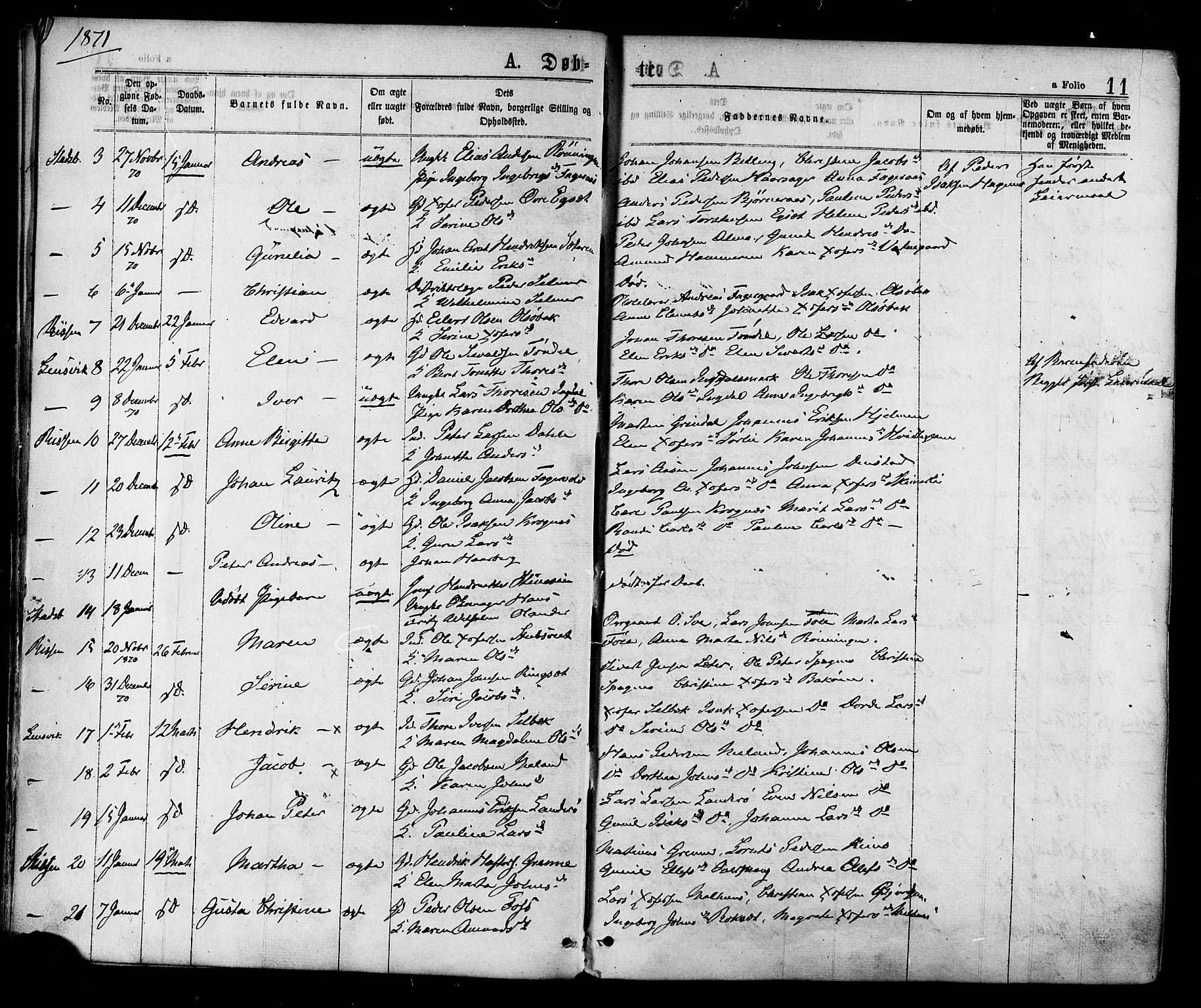 Ministerialprotokoller, klokkerbøker og fødselsregistre - Sør-Trøndelag, SAT/A-1456/646/L0613: Parish register (official) no. 646A11, 1870-1884, p. 11