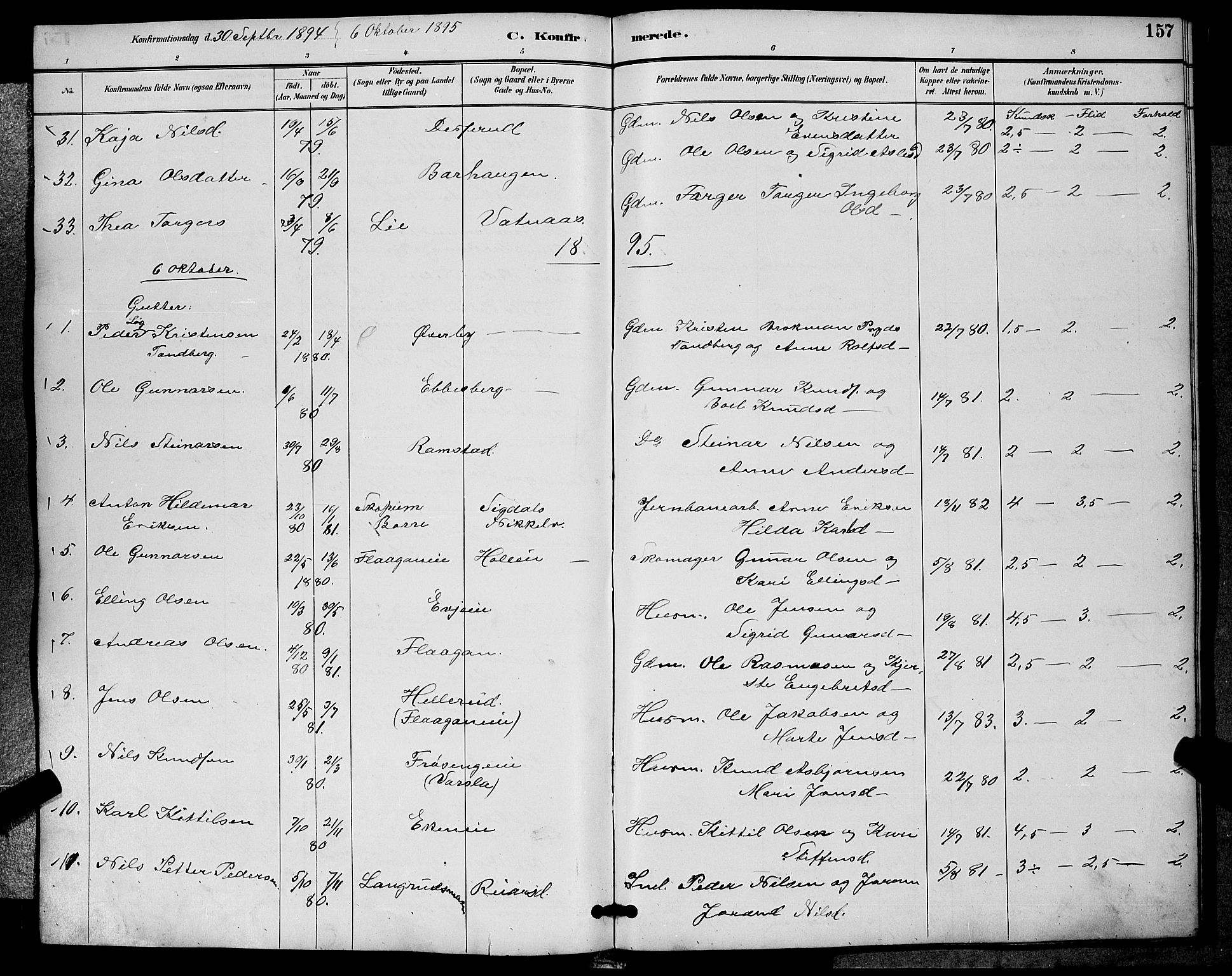 Sigdal kirkebøker, SAKO/A-245/G/Ga/L0005: Parish register (copy) no. I 5, 1886-1900, p. 157
