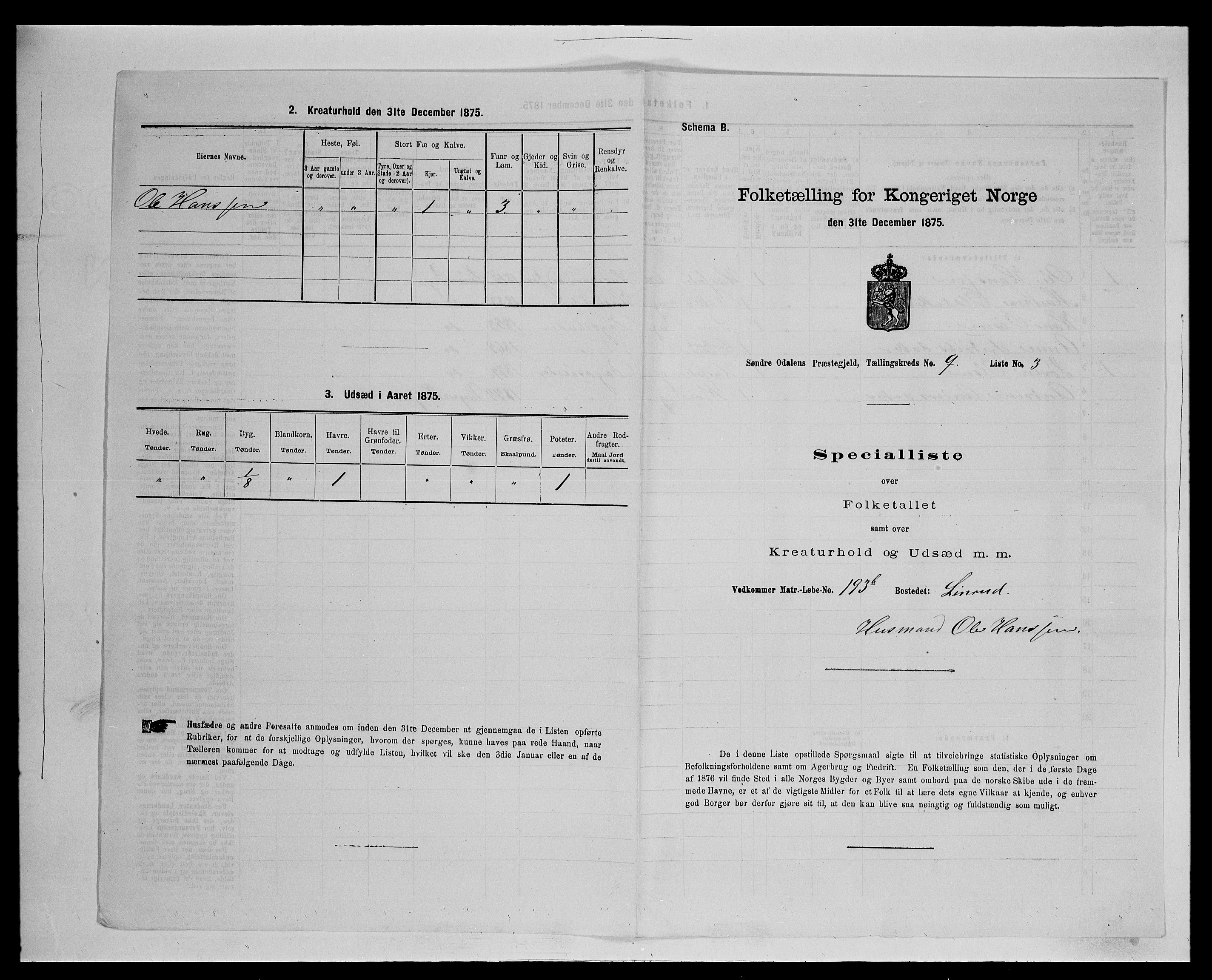 SAH, 1875 census for 0419P Sør-Odal, 1875, p. 883