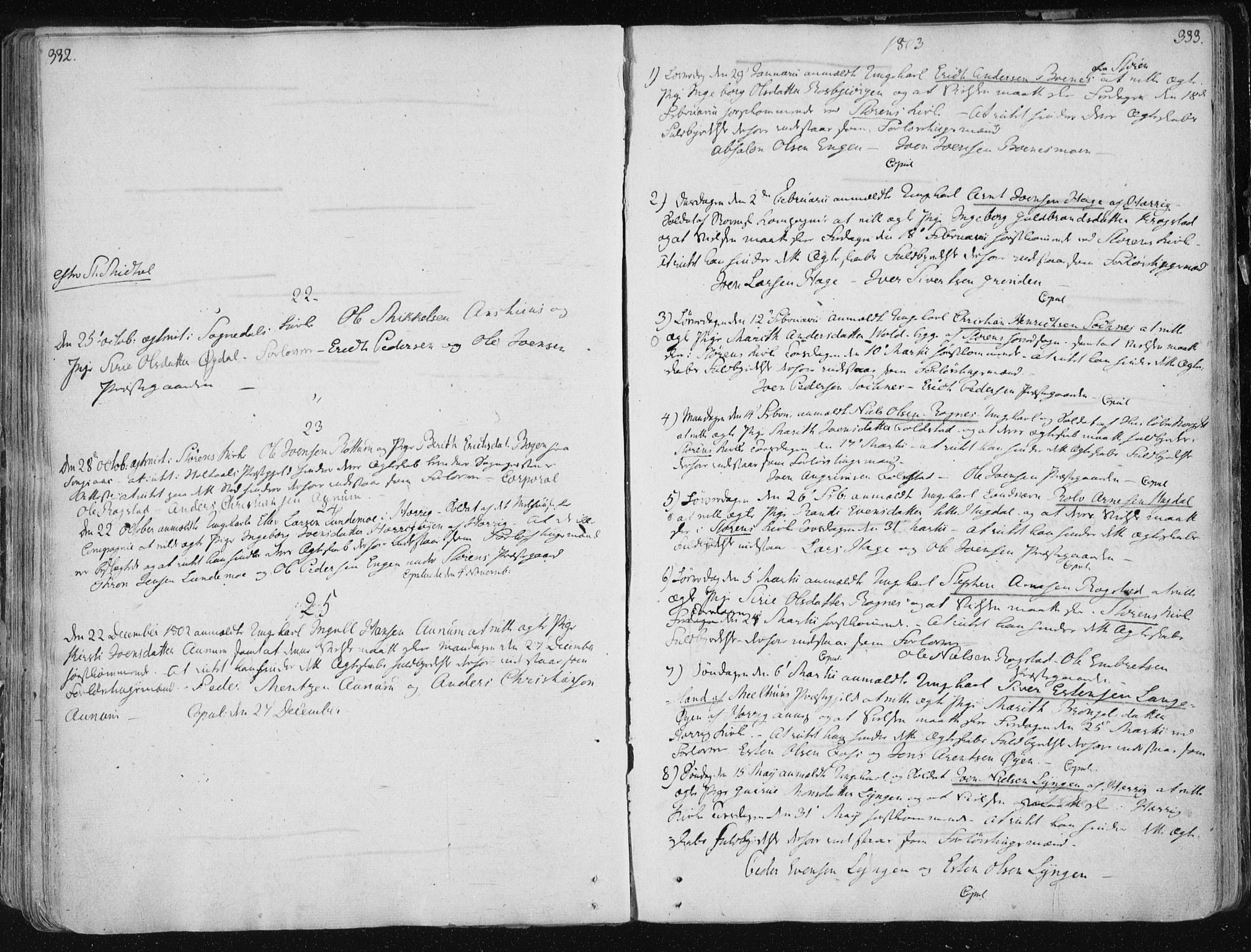 Ministerialprotokoller, klokkerbøker og fødselsregistre - Sør-Trøndelag, AV/SAT-A-1456/687/L0992: Parish register (official) no. 687A03 /1, 1788-1815, p. 332-333