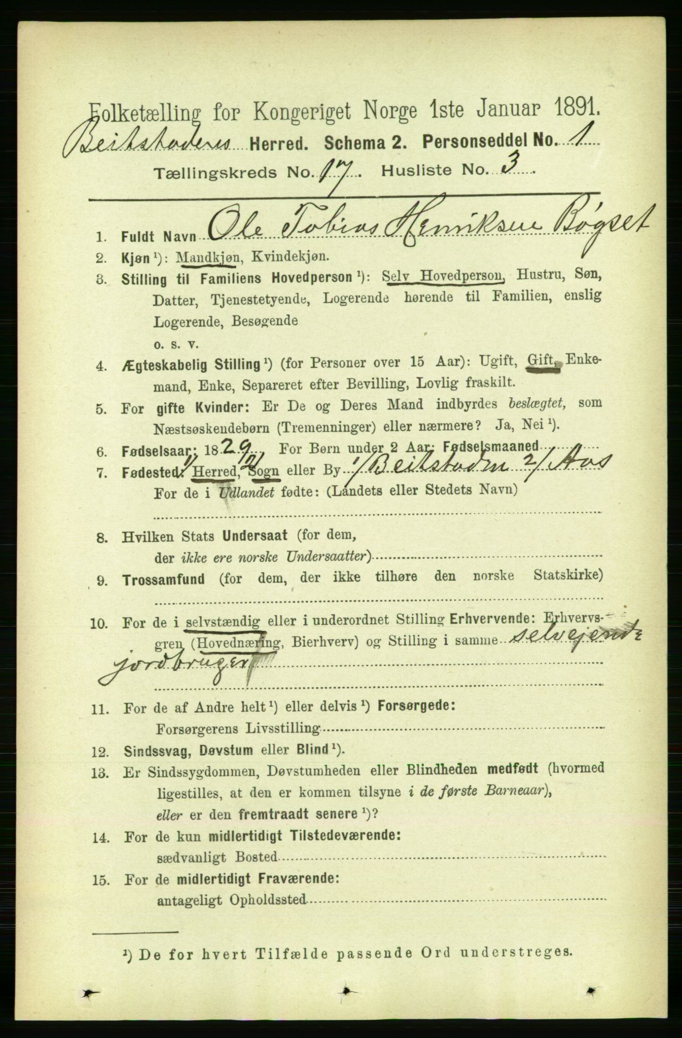 RA, 1891 census for 1727 Beitstad, 1891, p. 4384