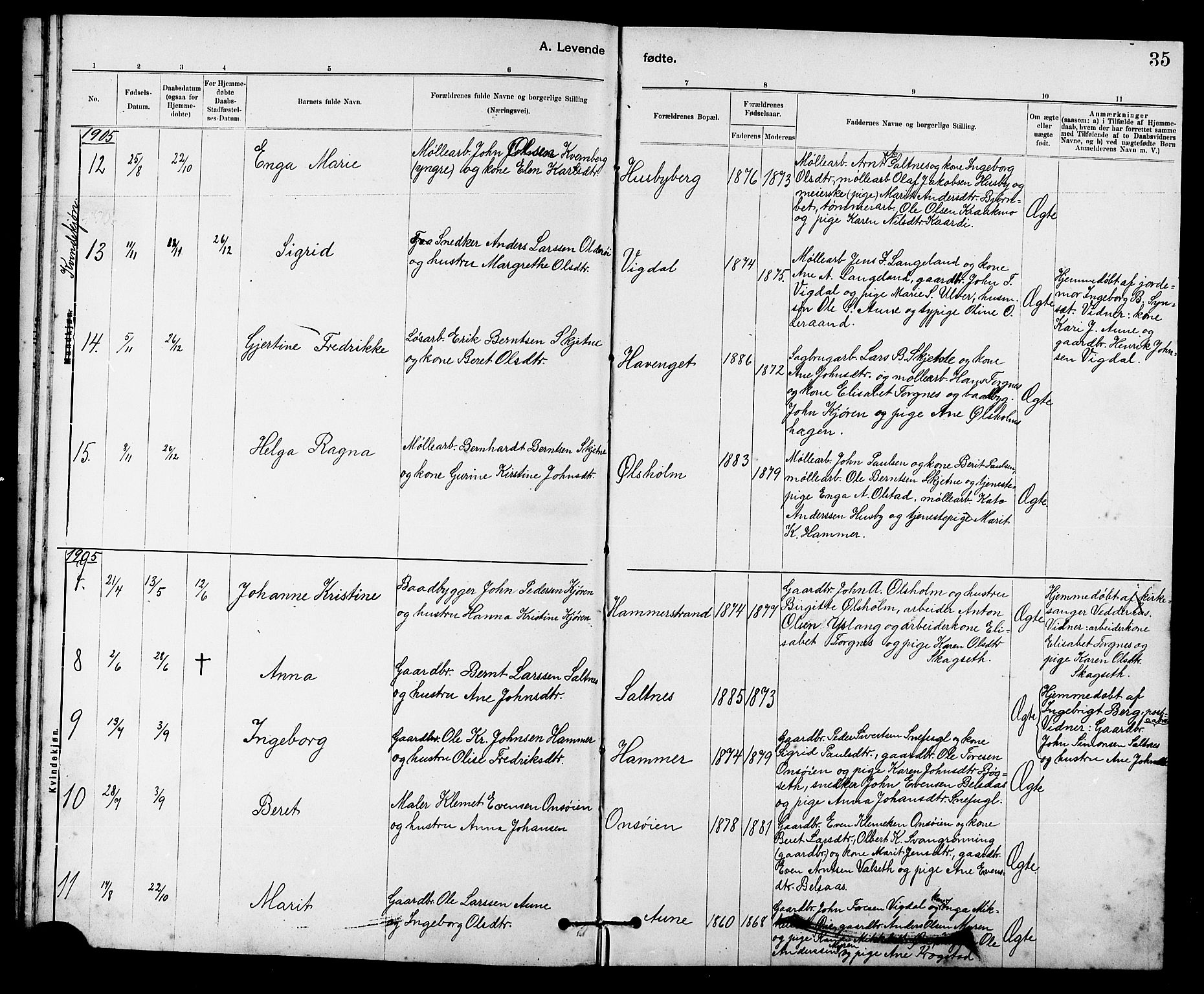 Ministerialprotokoller, klokkerbøker og fødselsregistre - Sør-Trøndelag, SAT/A-1456/666/L0790: Parish register (copy) no. 666C03, 1885-1908, p. 35