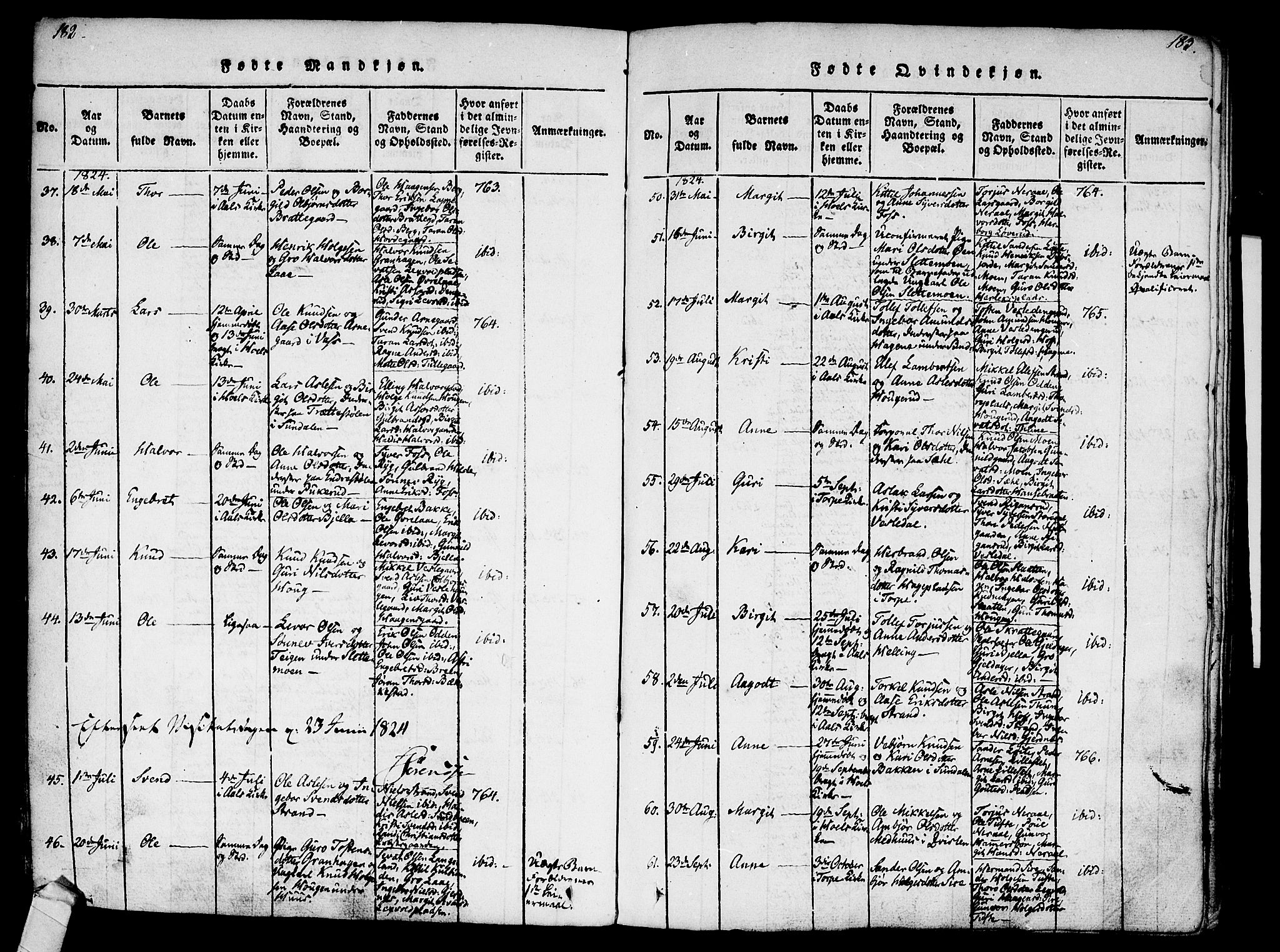 Ål kirkebøker, AV/SAKO-A-249/F/Fa/L0004: Parish register (official) no. I 4, 1815-1825, p. 182-183