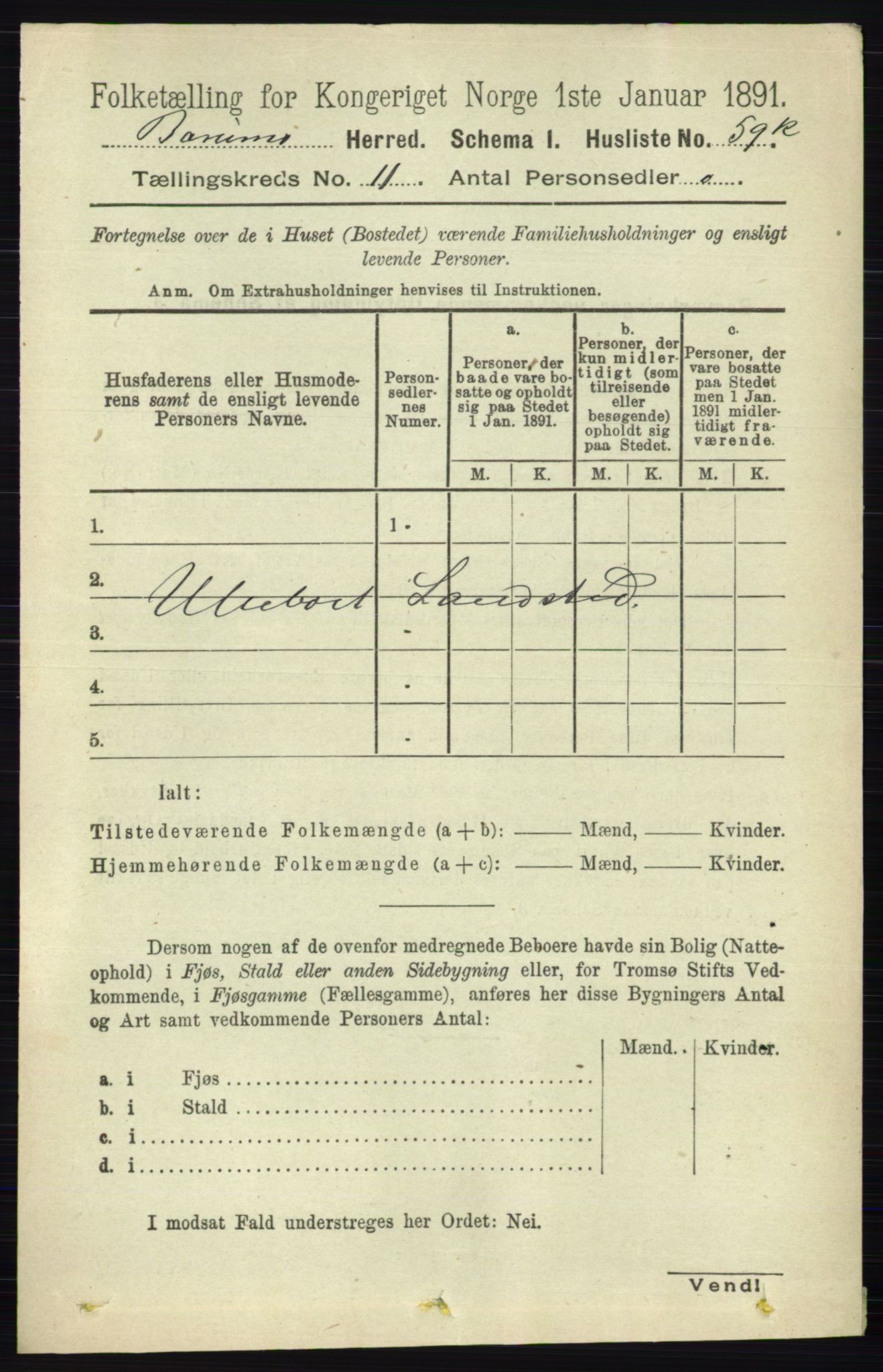 RA, 1891 census for 0219 Bærum, 1891, p. 7183