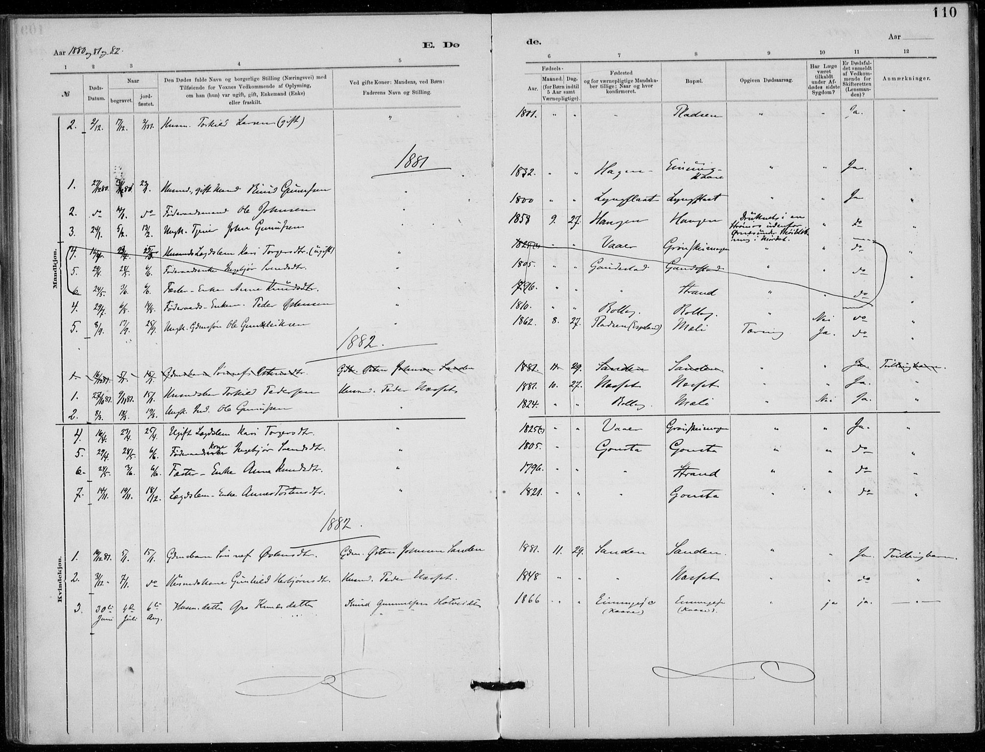 Tinn kirkebøker, SAKO/A-308/F/Fb/L0002: Parish register (official) no. II 2, 1878-1917, p. 110