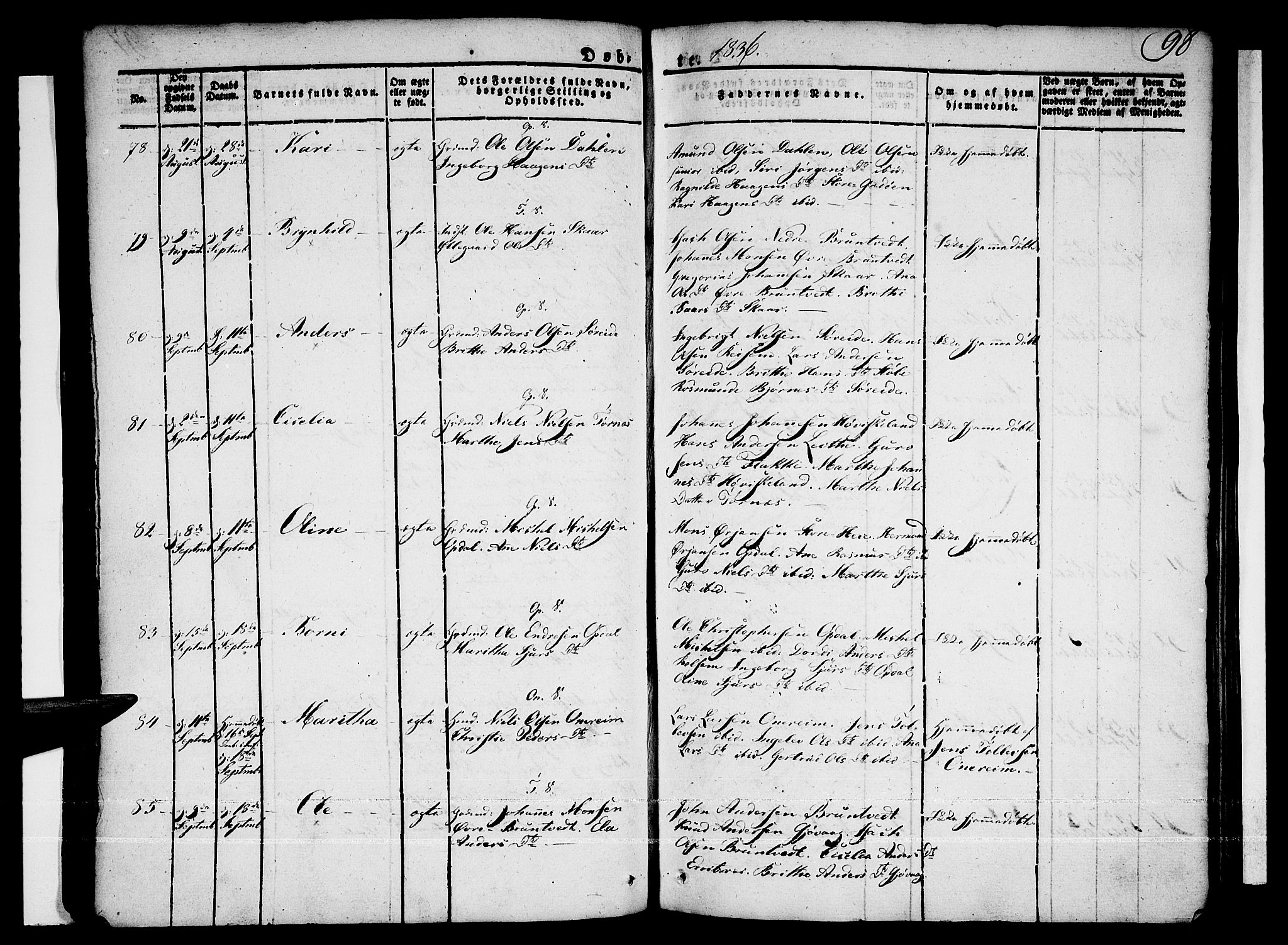 Tysnes sokneprestembete, AV/SAB-A-78601/H/Haa: Parish register (official) no. A 8, 1826-1837, p. 98