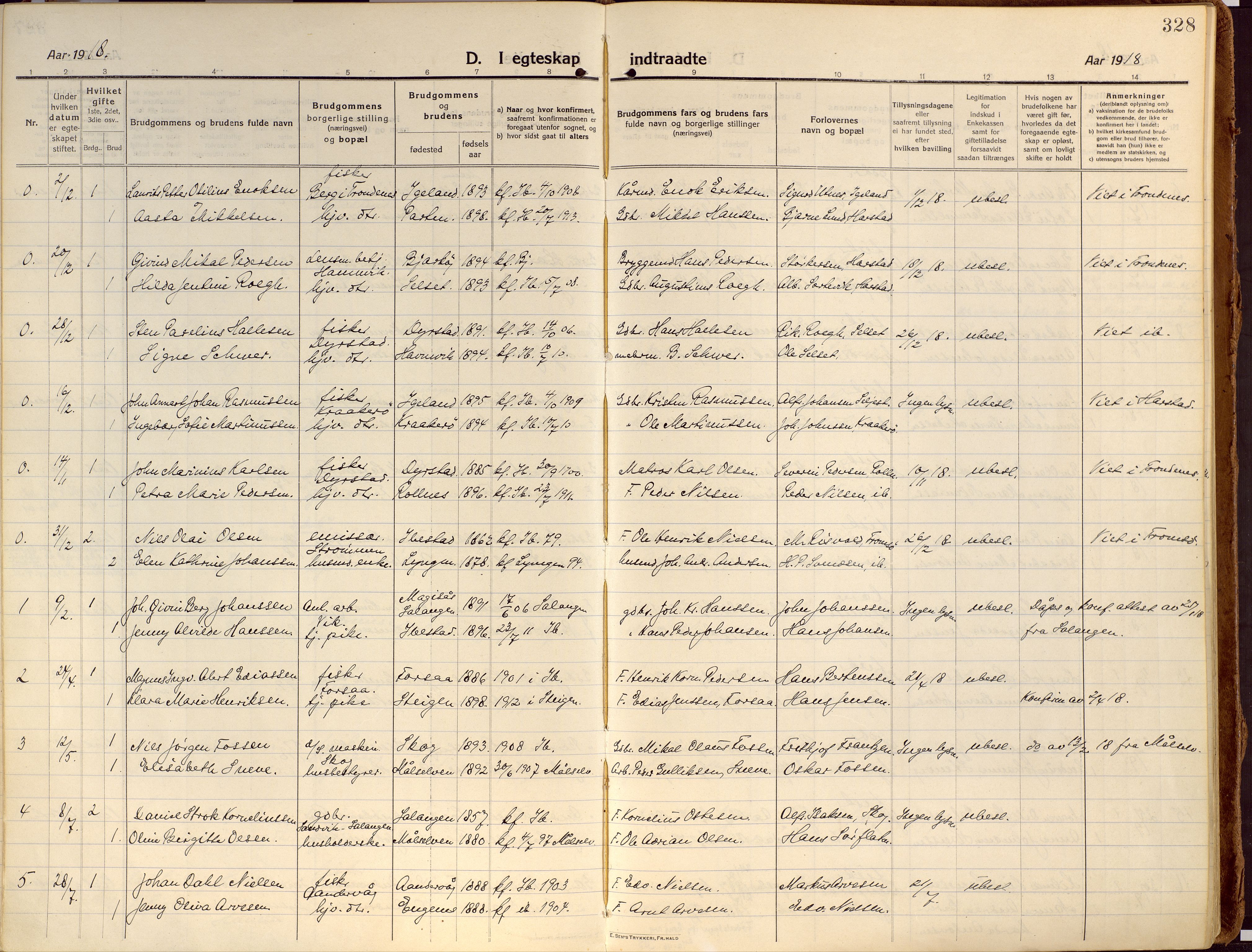 Ibestad sokneprestembete, SATØ/S-0077/H/Ha/Haa/L0018kirke: Parish register (official) no. 18, 1915-1929, p. 328