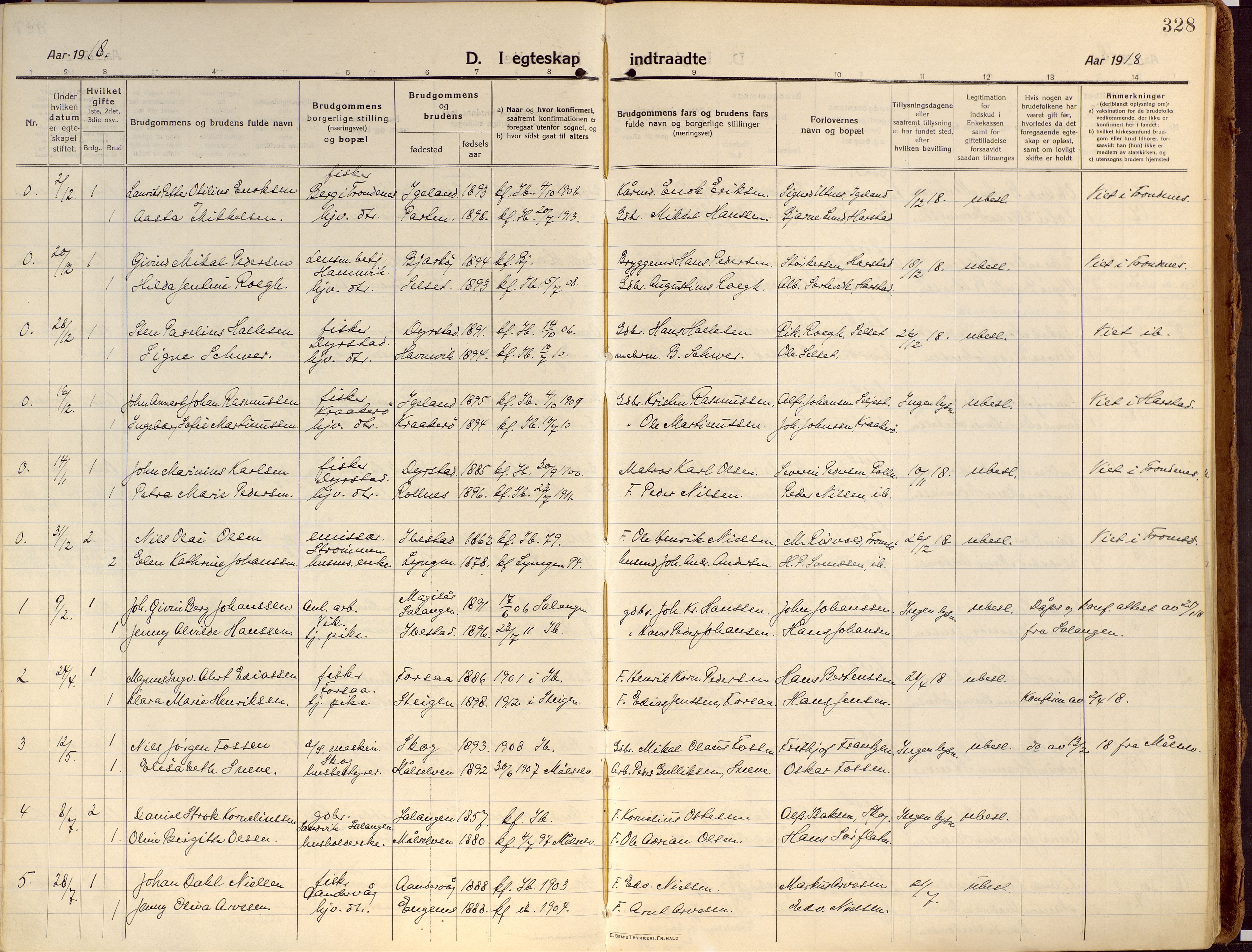 Ibestad sokneprestembete, AV/SATØ-S-0077/H/Ha/Haa/L0018kirke: Parish register (official) no. 18, 1915-1929, p. 328