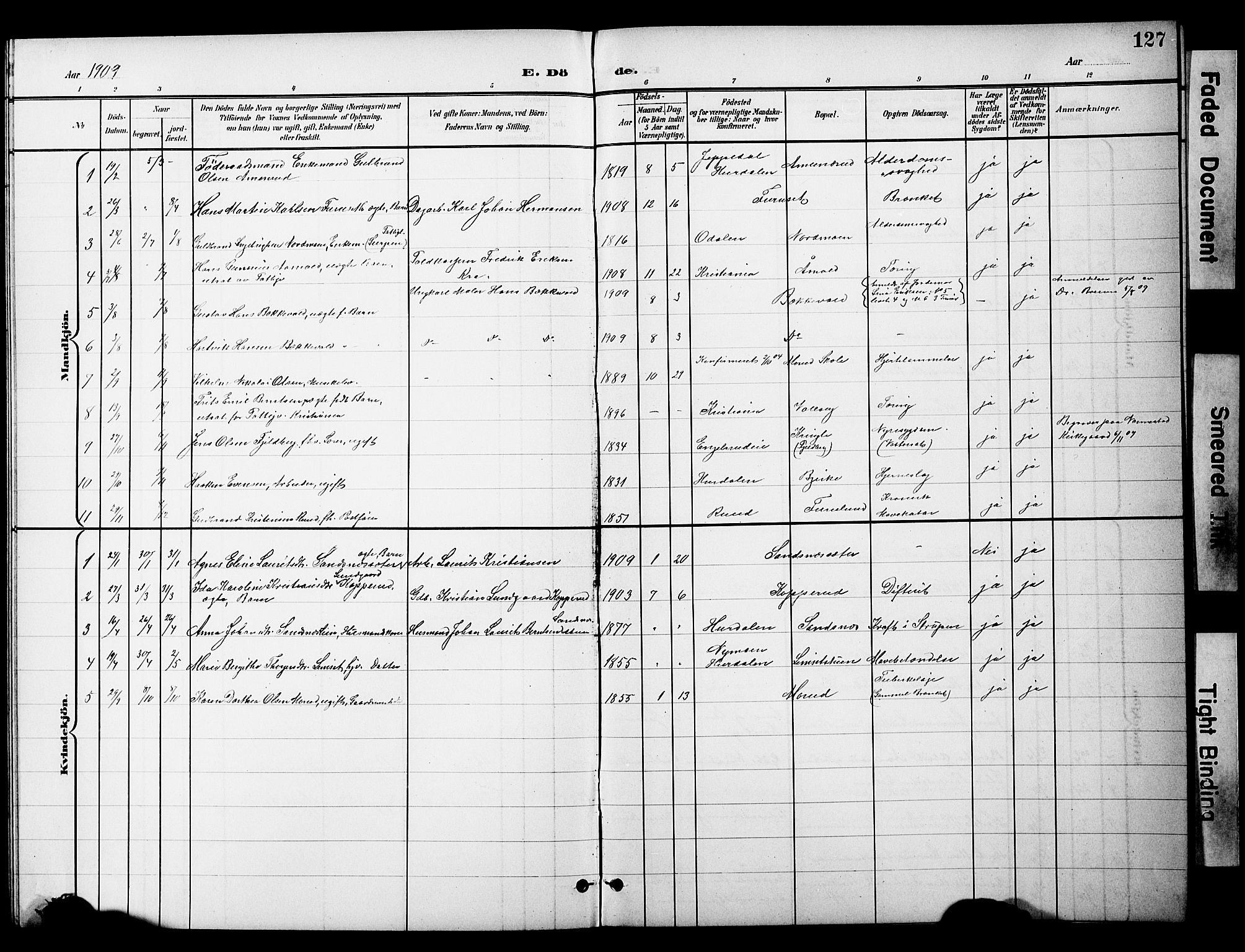 Nannestad prestekontor Kirkebøker, AV/SAO-A-10414a/G/Gc/L0001: Parish register (copy) no. III 1, 1901-1916, p. 127