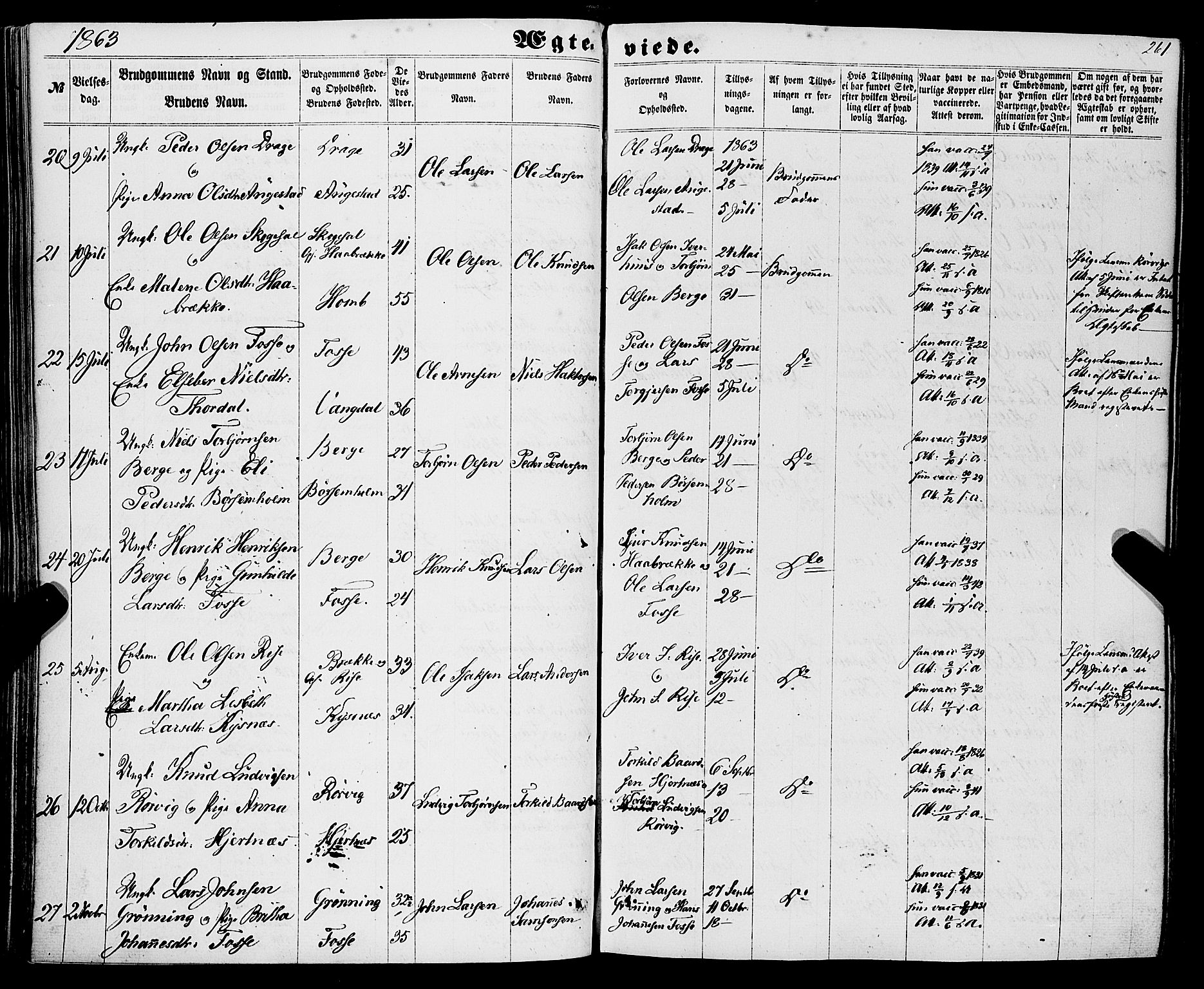 Strandebarm sokneprestembete, AV/SAB-A-78401/H/Haa: Parish register (official) no. A 8, 1858-1872, p. 261