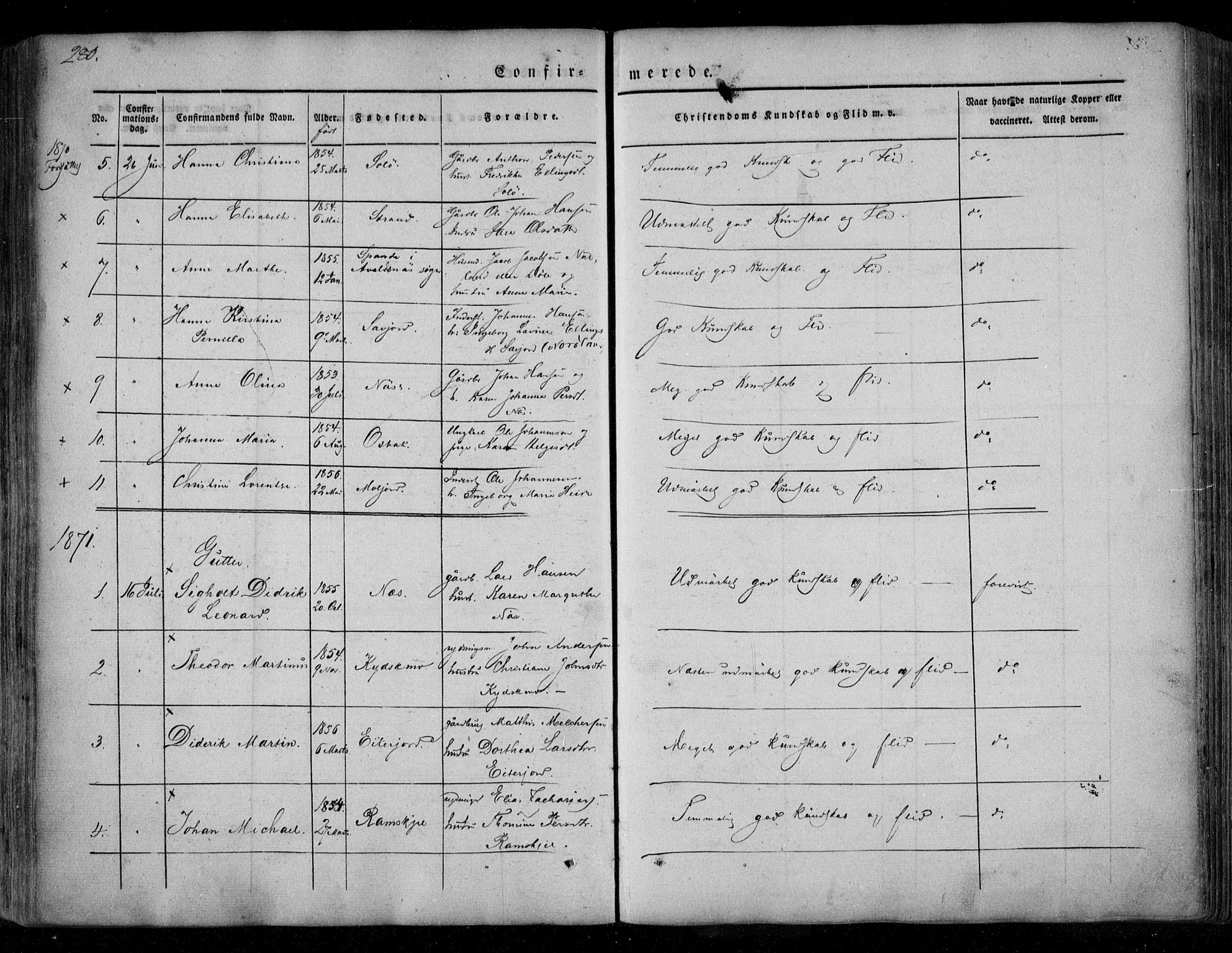 Ministerialprotokoller, klokkerbøker og fødselsregistre - Nordland, AV/SAT-A-1459/846/L0644: Parish register (official) no. 846A02, 1837-1872, p. 280