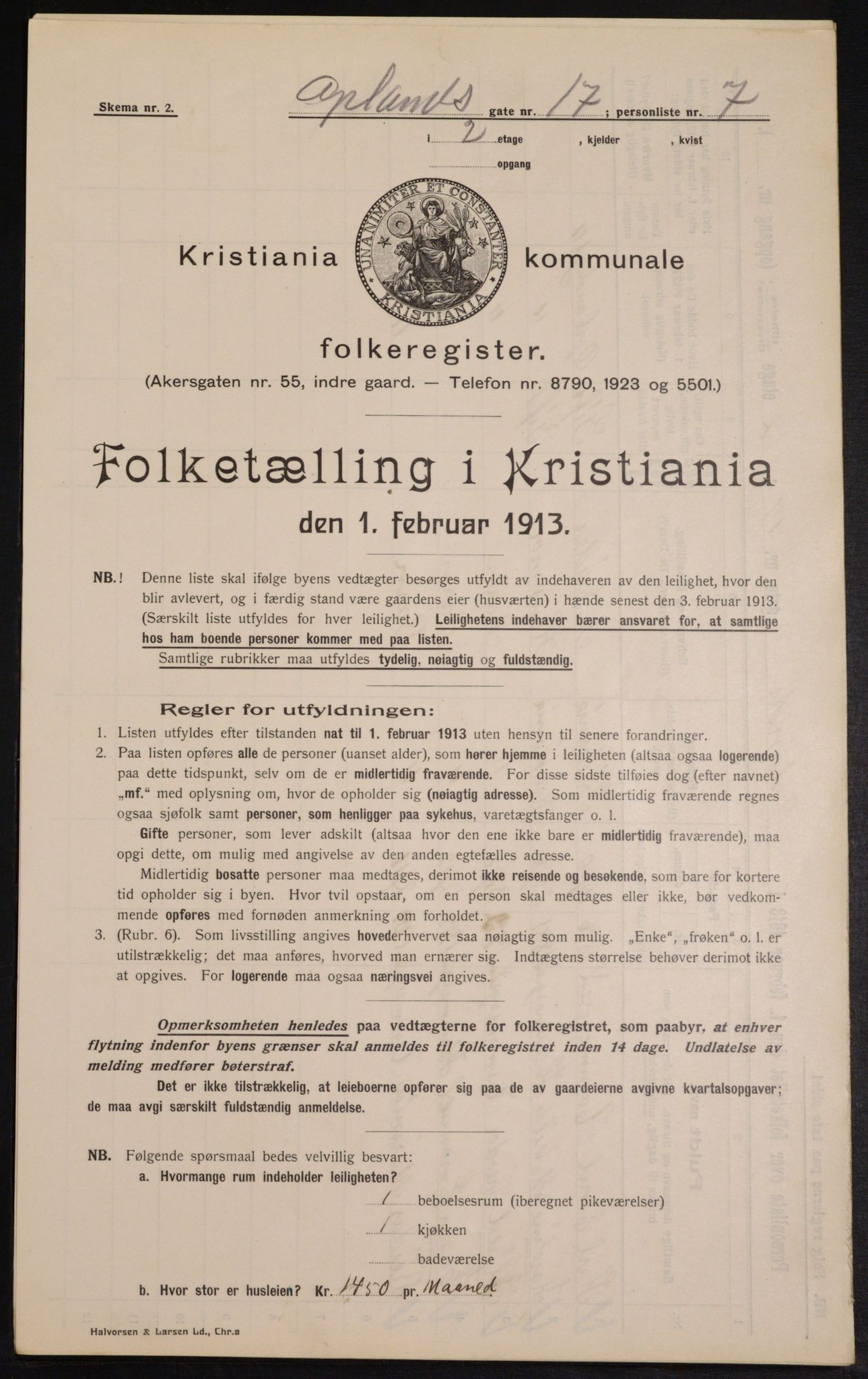 OBA, Municipal Census 1913 for Kristiania, 1913, p. 76013