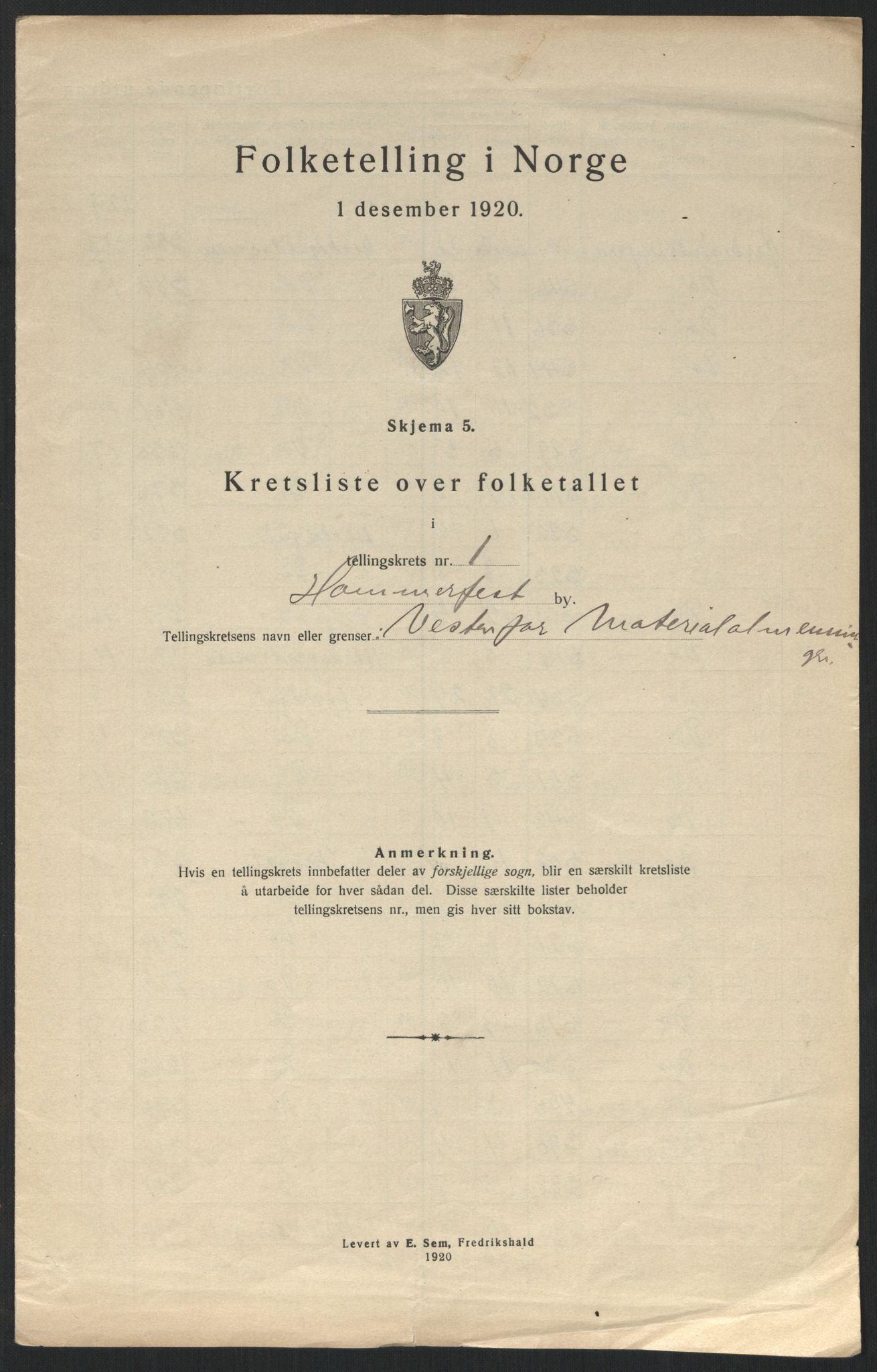 SATØ, 1920 census for Hammerfest, 1920, p. 7