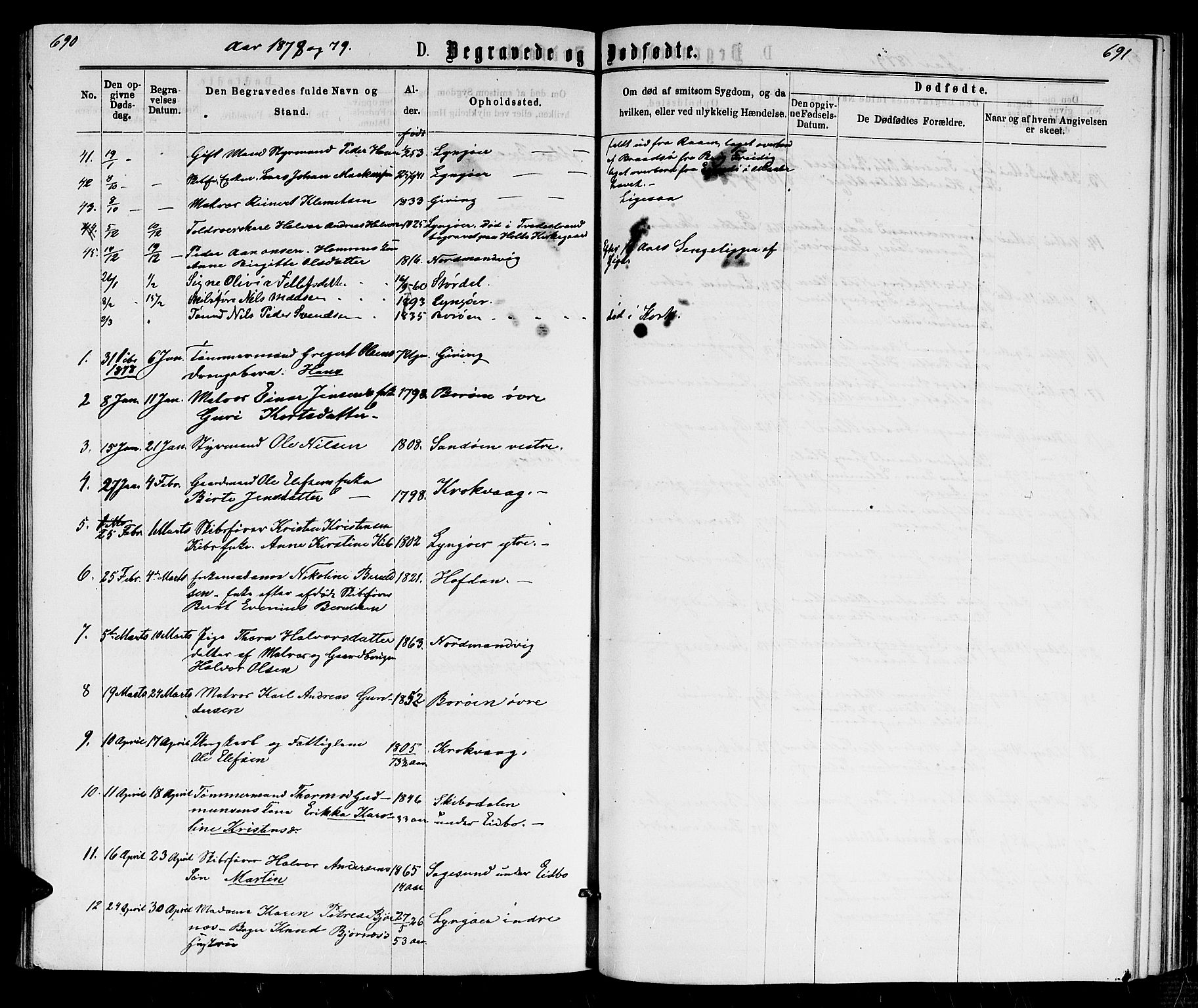 Dypvåg sokneprestkontor, SAK/1111-0007/F/Fb/Fba/L0012: Parish register (copy) no. B 12, 1872-1886, p. 690-691
