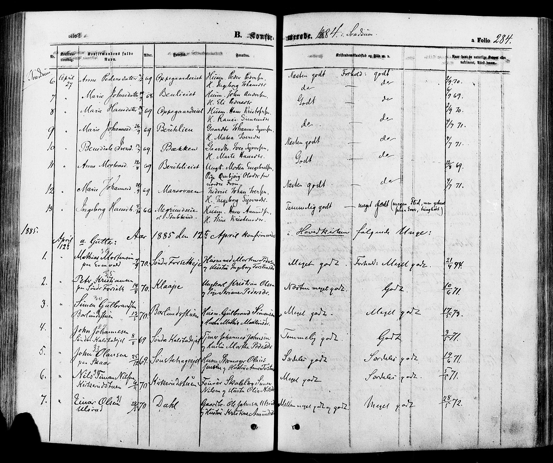 Gausdal prestekontor, SAH/PREST-090/H/Ha/Haa/L0010: Parish register (official) no. 10, 1867-1886, p. 284