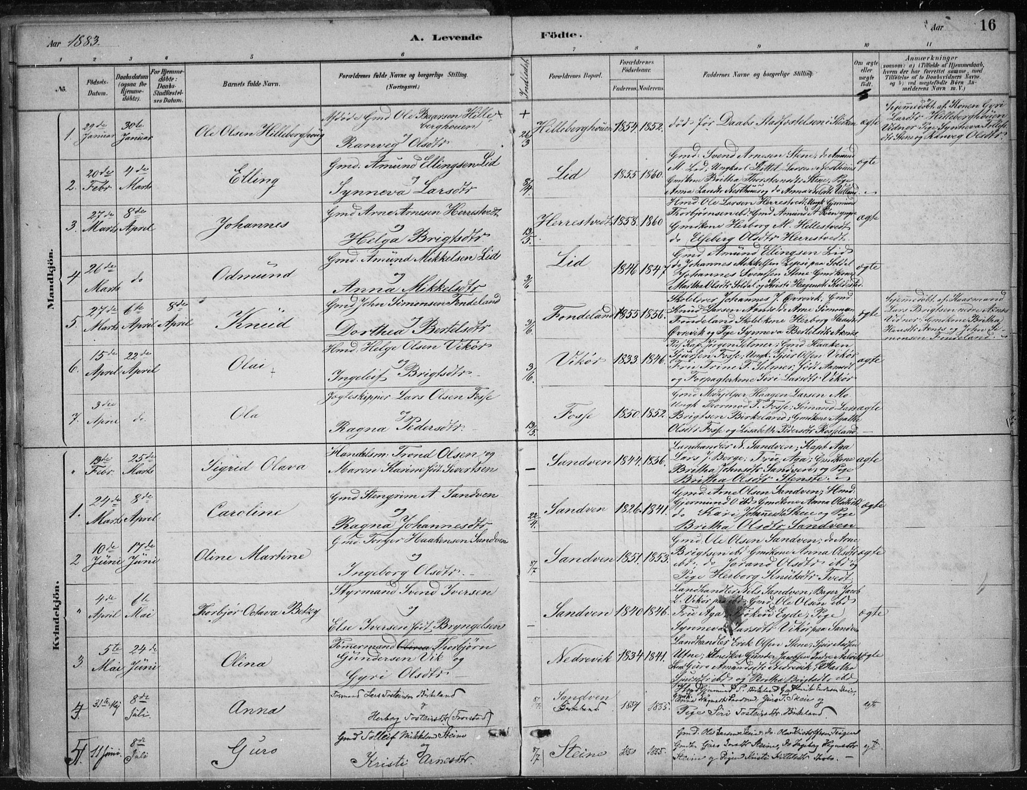 Kvam sokneprestembete, AV/SAB-A-76201/H/Haa: Parish register (official) no. B  1, 1880-1908, p. 16