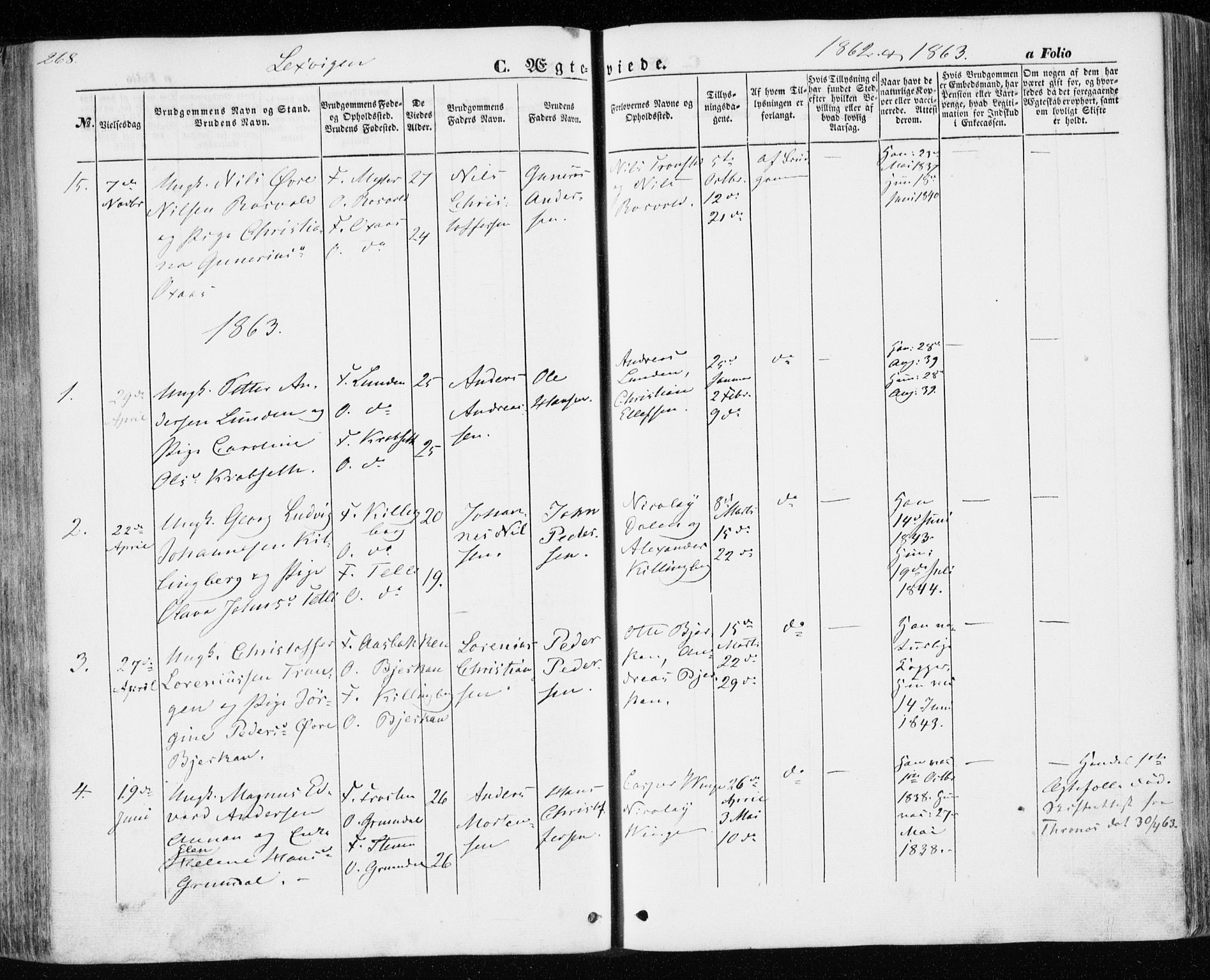 Ministerialprotokoller, klokkerbøker og fødselsregistre - Nord-Trøndelag, SAT/A-1458/701/L0008: Parish register (official) no. 701A08 /1, 1854-1863, p. 268