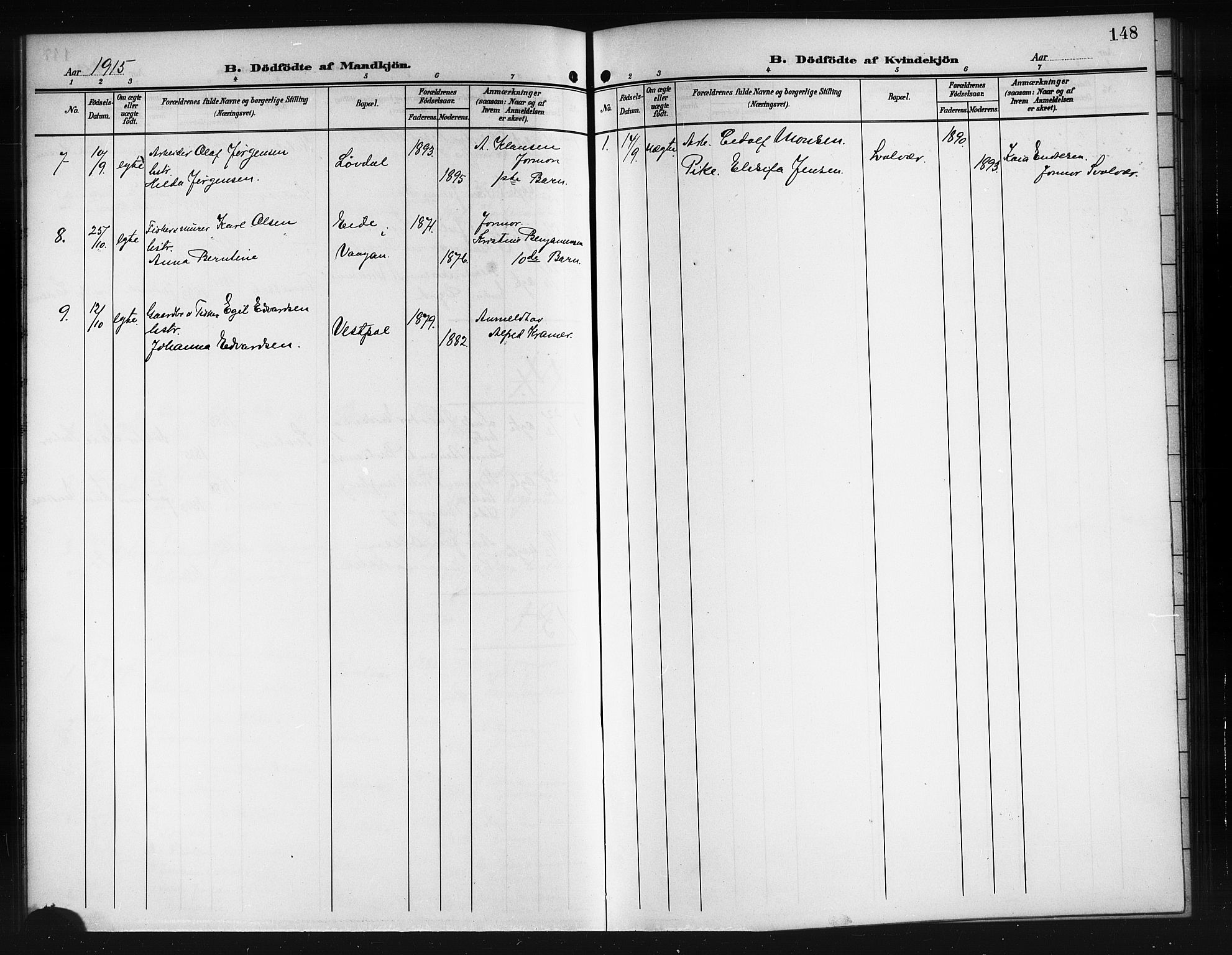 Ministerialprotokoller, klokkerbøker og fødselsregistre - Nordland, SAT/A-1459/874/L1079: Parish register (copy) no. 874C08, 1907-1915, p. 148