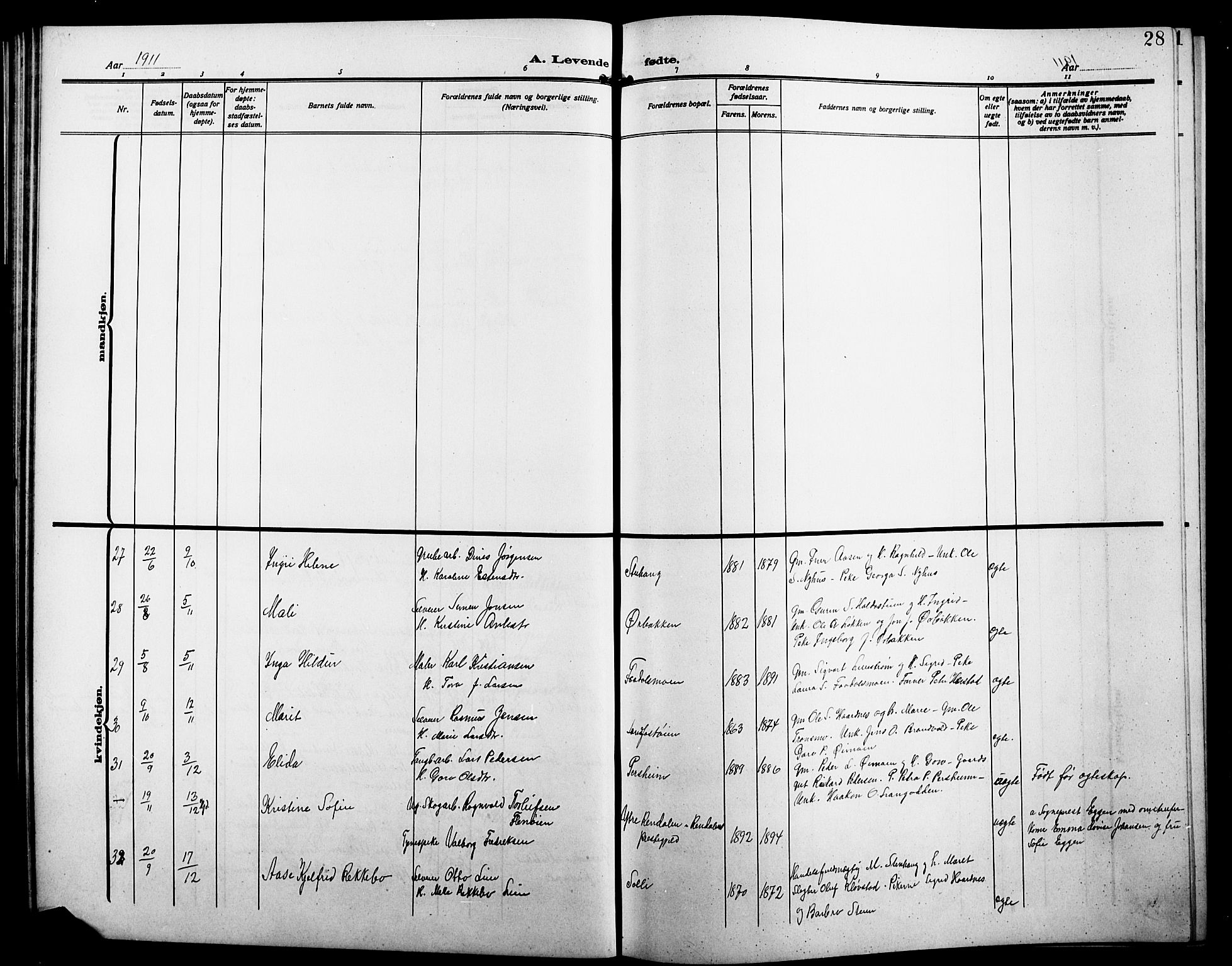 Alvdal prestekontor, AV/SAH-PREST-060/H/Ha/Hab/L0005: Parish register (copy) no. 5, 1908-1923, p. 28