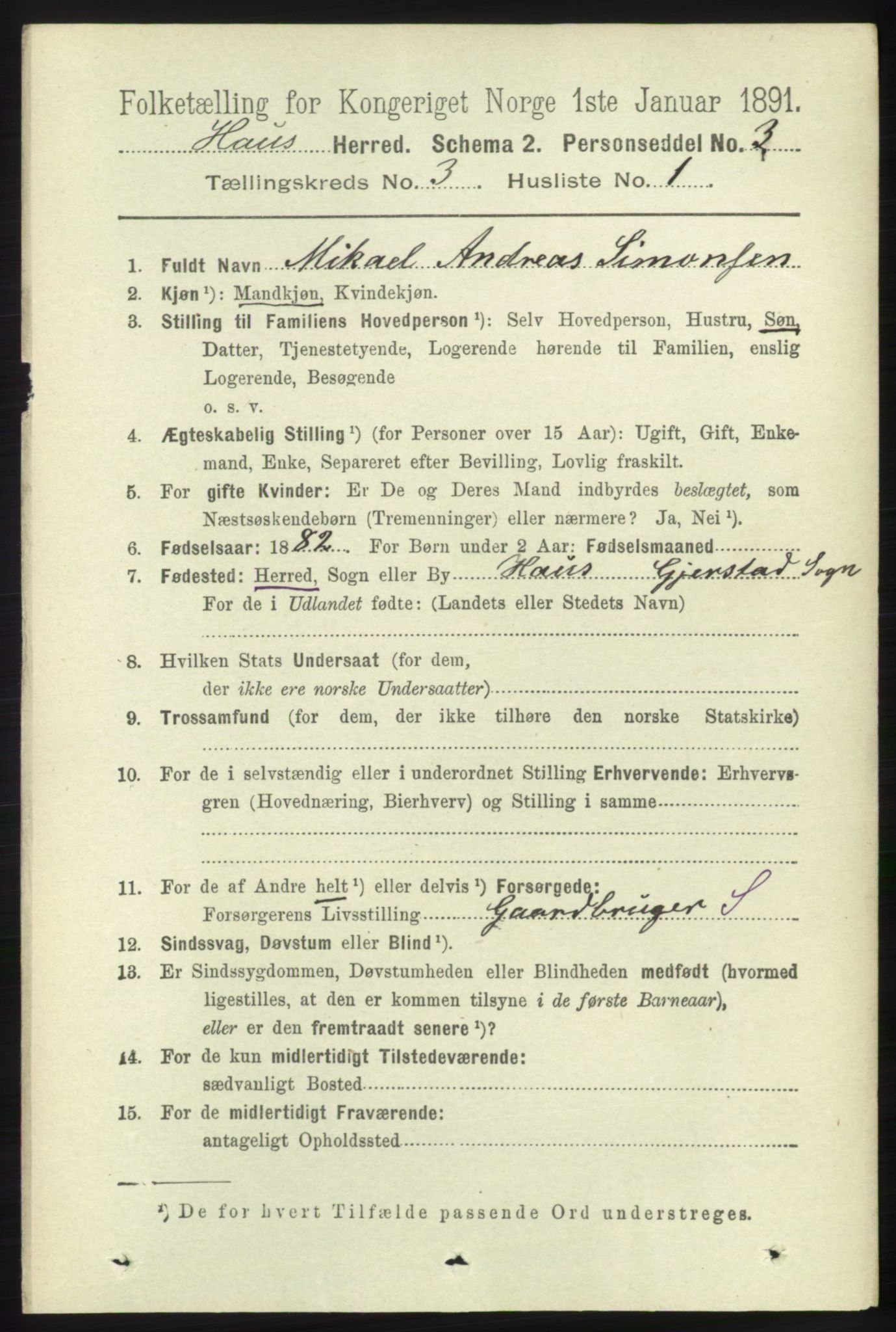 RA, 1891 census for 1250 Haus, 1891, p. 962