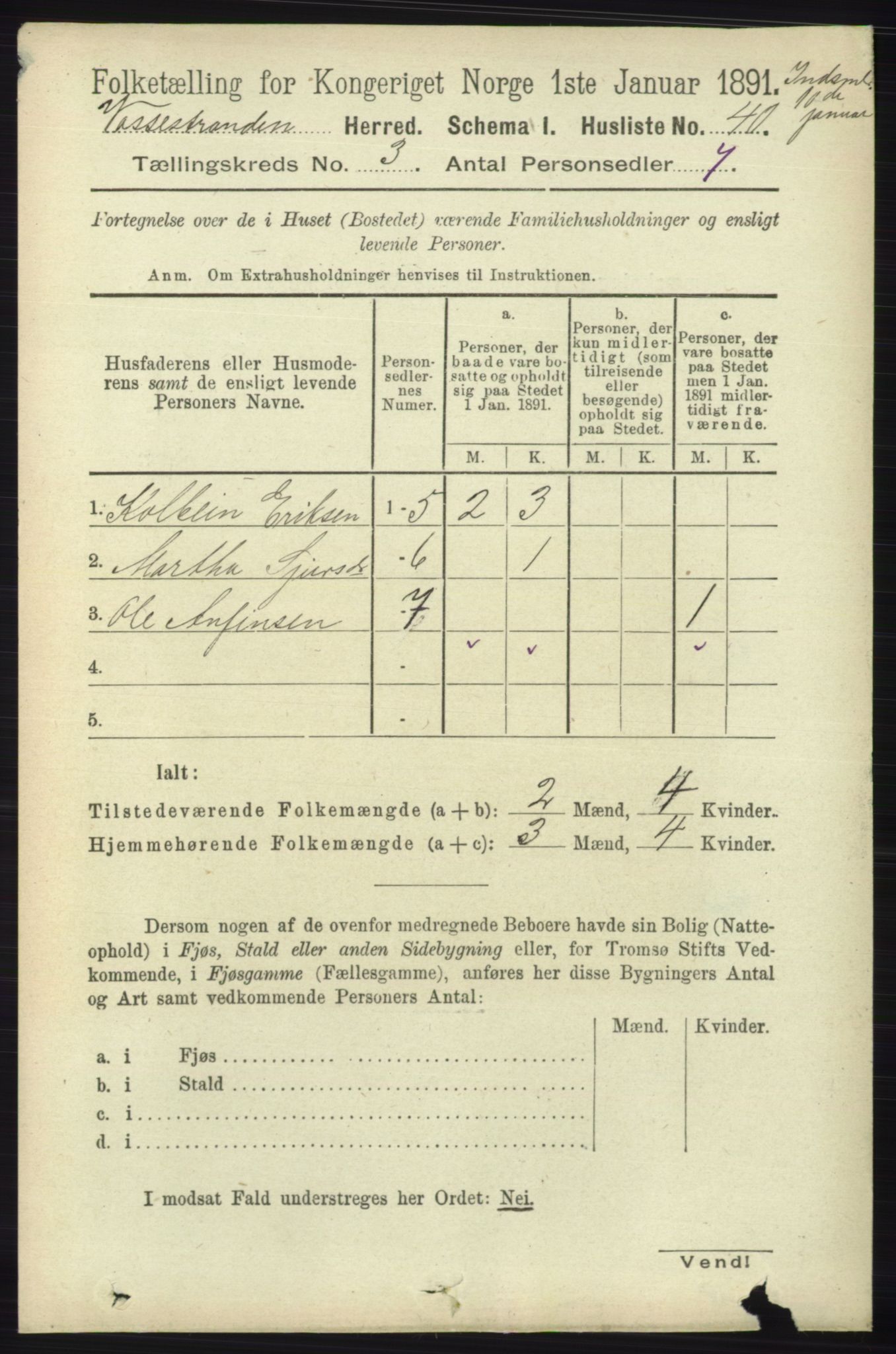 RA, 1891 census for 1236 Vossestrand, 1891, p. 1239