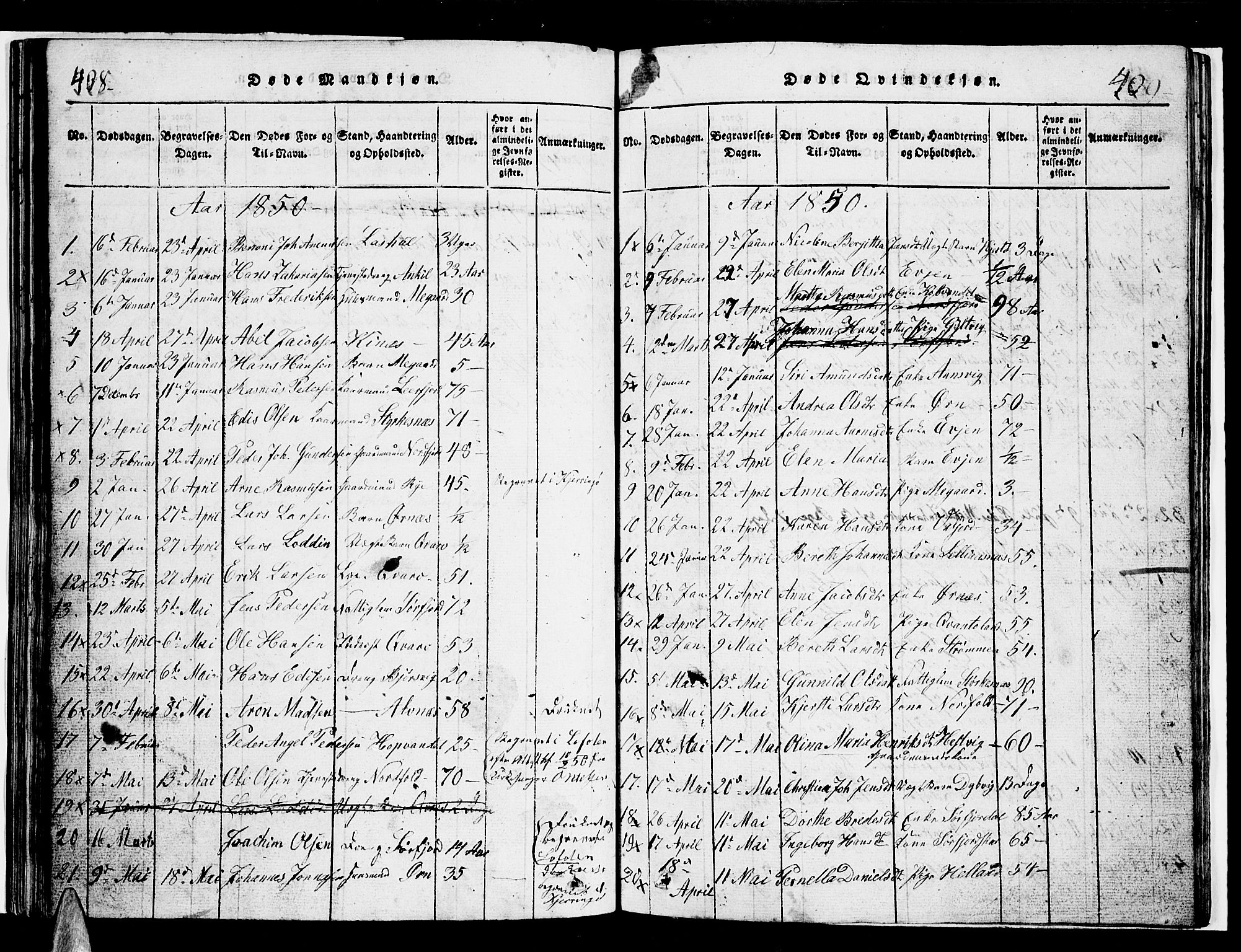 Ministerialprotokoller, klokkerbøker og fødselsregistre - Nordland, AV/SAT-A-1459/853/L0773: Parish register (copy) no. 853C01, 1821-1859, p. 408-409