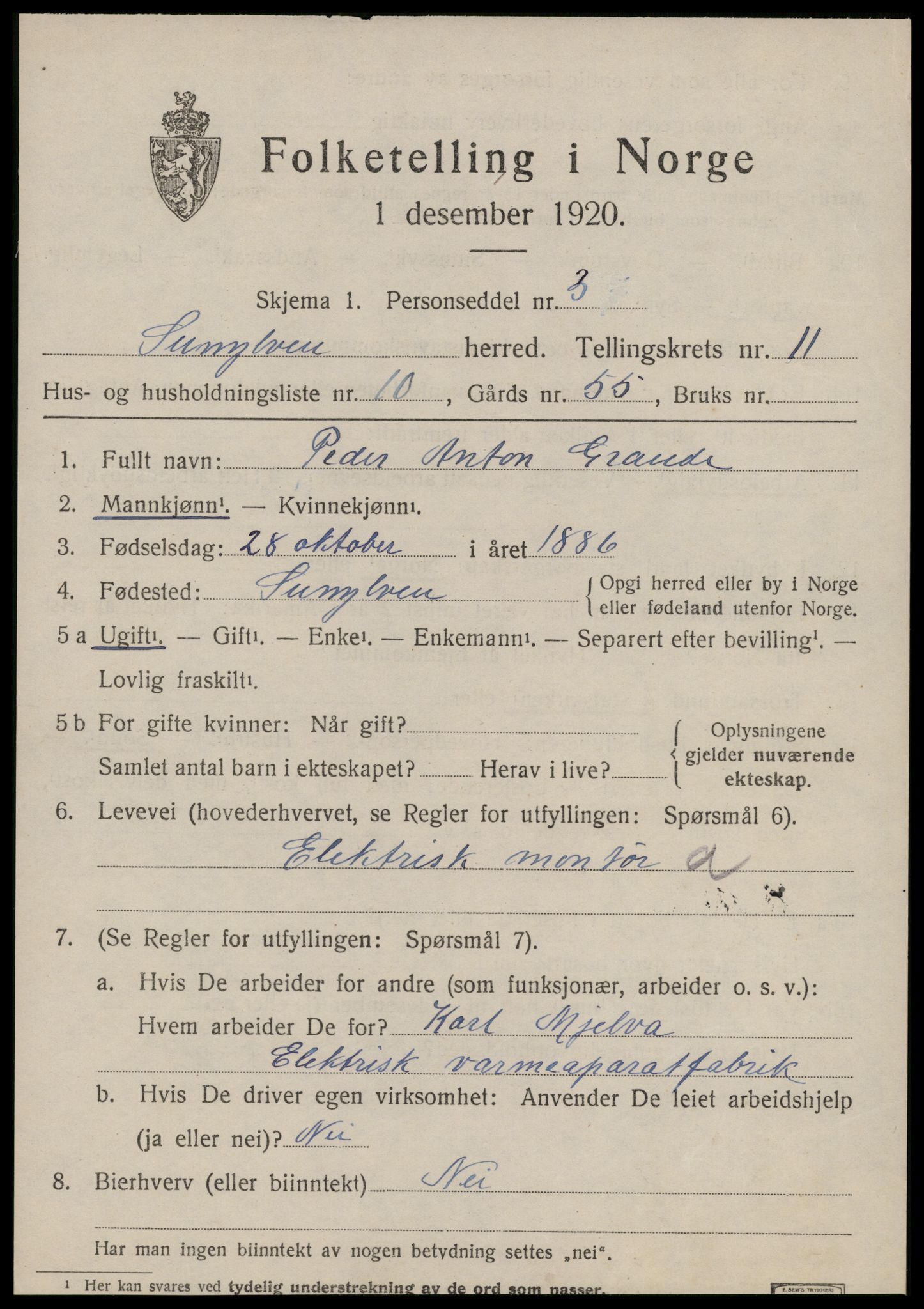 SAT, 1920 census for Sunnylven, 1920, p. 3236