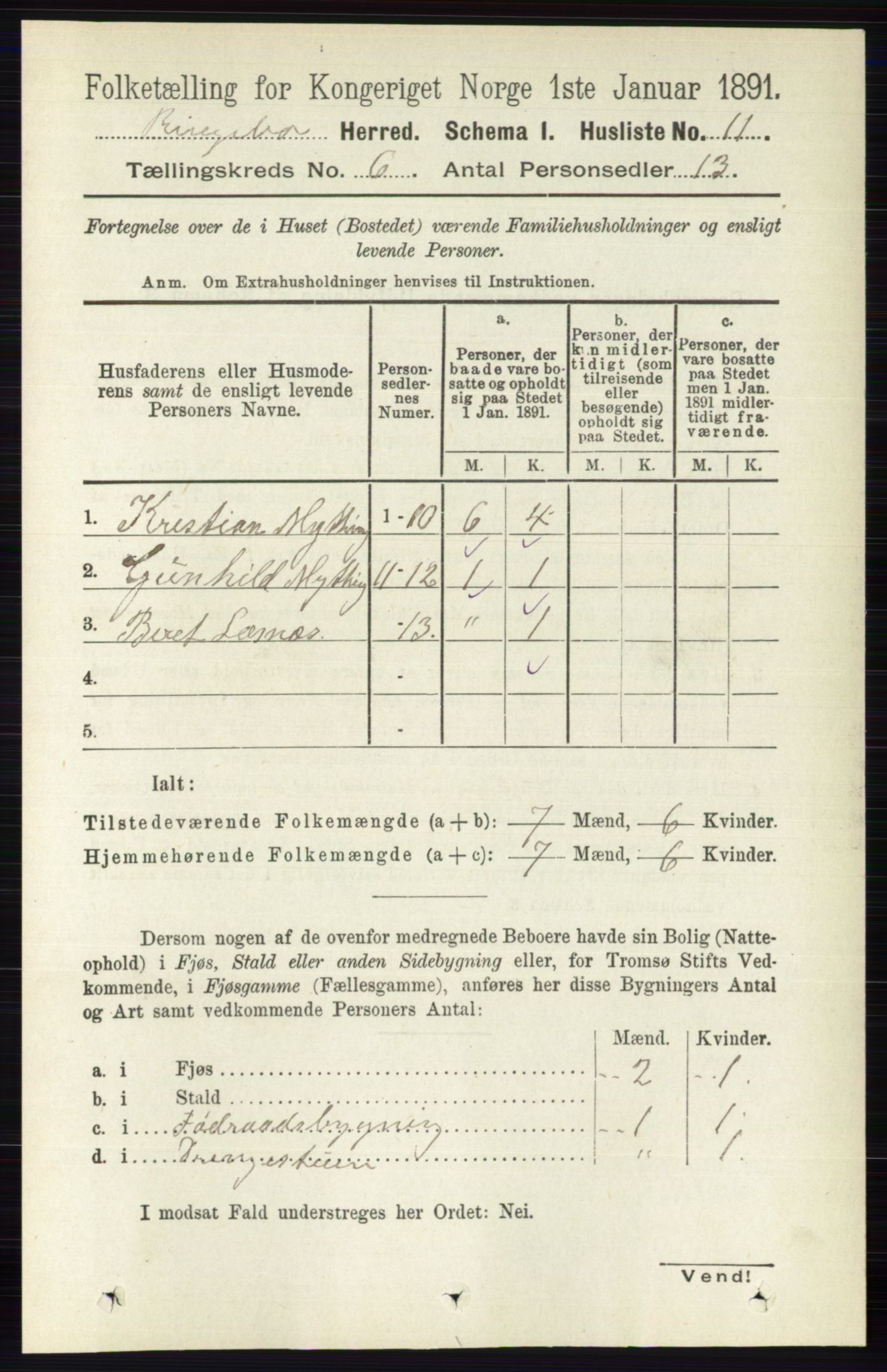 RA, 1891 census for 0520 Ringebu, 1891, p. 2374