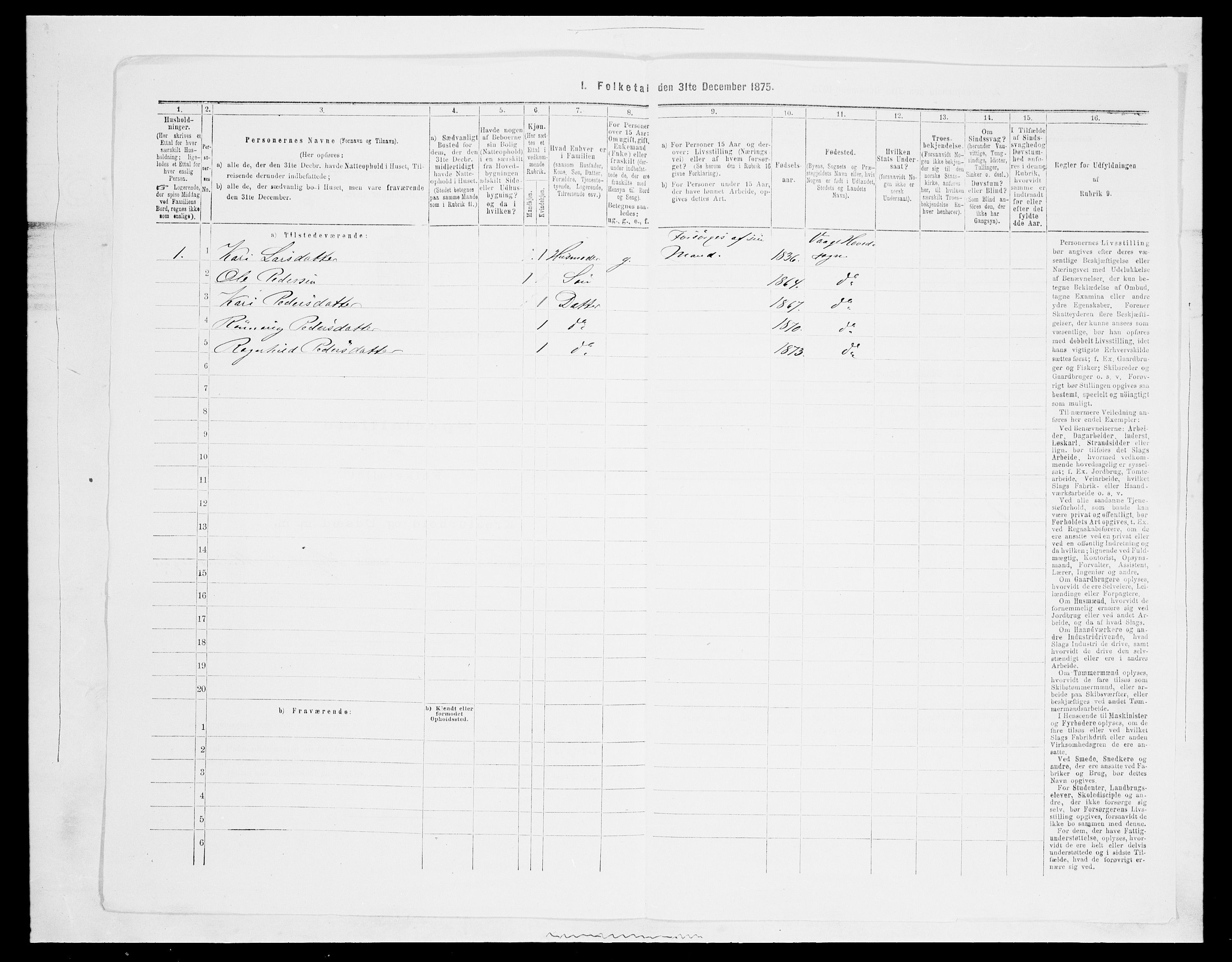 SAH, 1875 census for 0515P Vågå, 1875, p. 1115