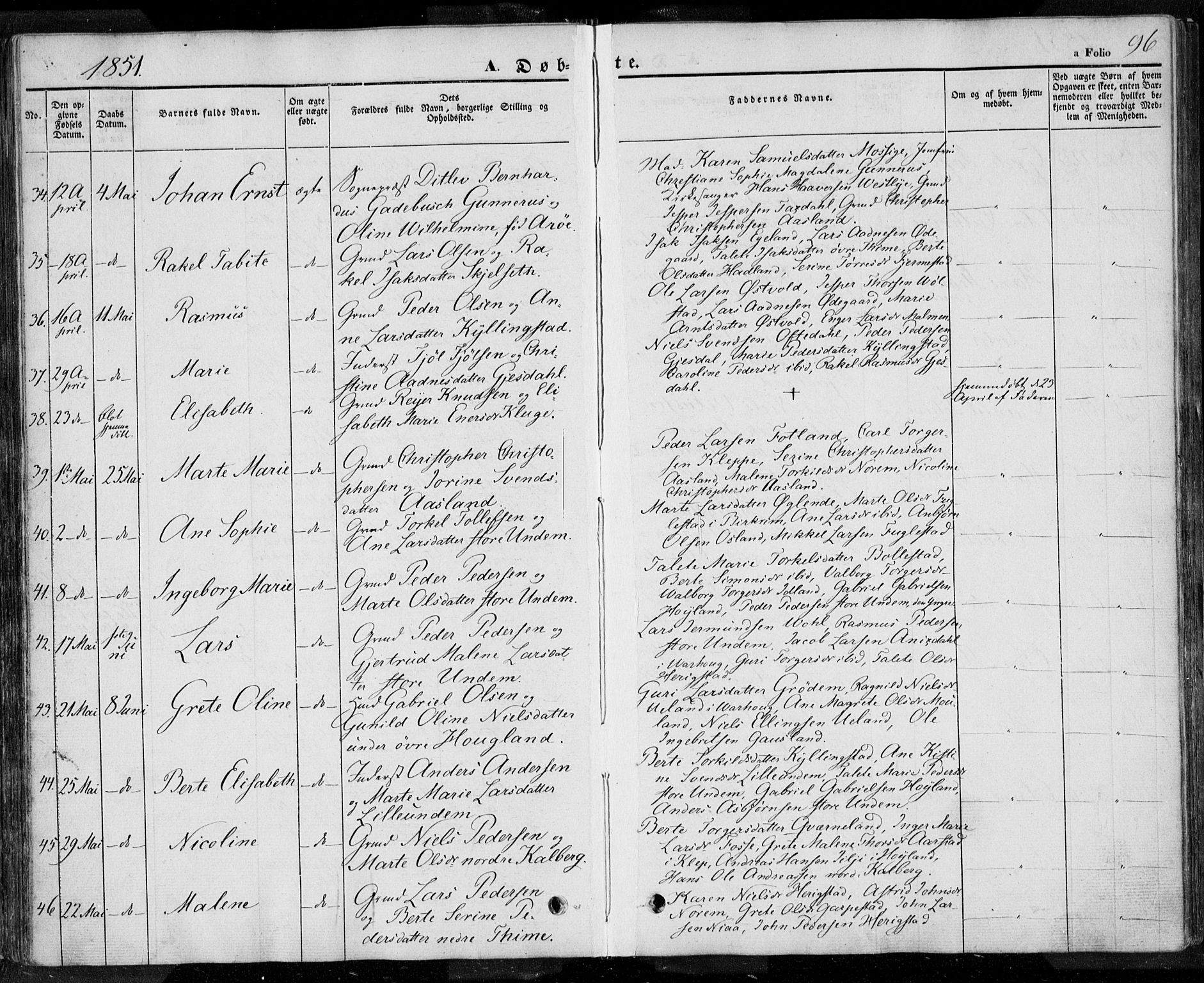 Lye sokneprestkontor, AV/SAST-A-101794/001/30BA/L0005: Parish register (official) no. A 5.1, 1842-1855, p. 96