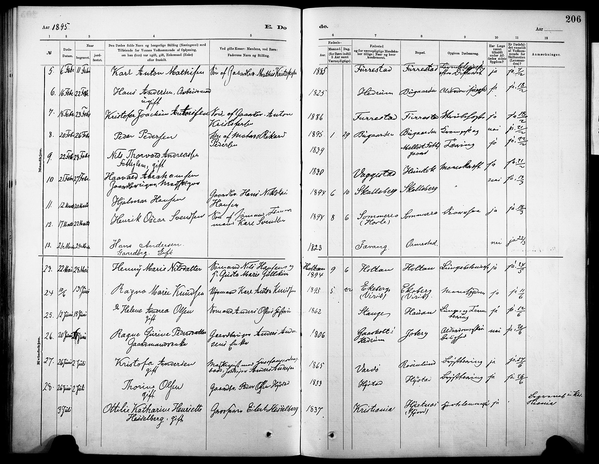 Sandar kirkebøker, SAKO/A-243/F/Fa/L0013: Parish register (official) no. 13, 1883-1895, p. 206