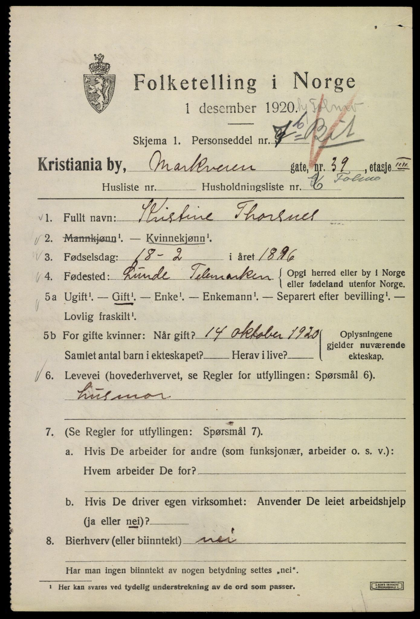 SAO, 1920 census for Kristiania, 1920, p. 389171