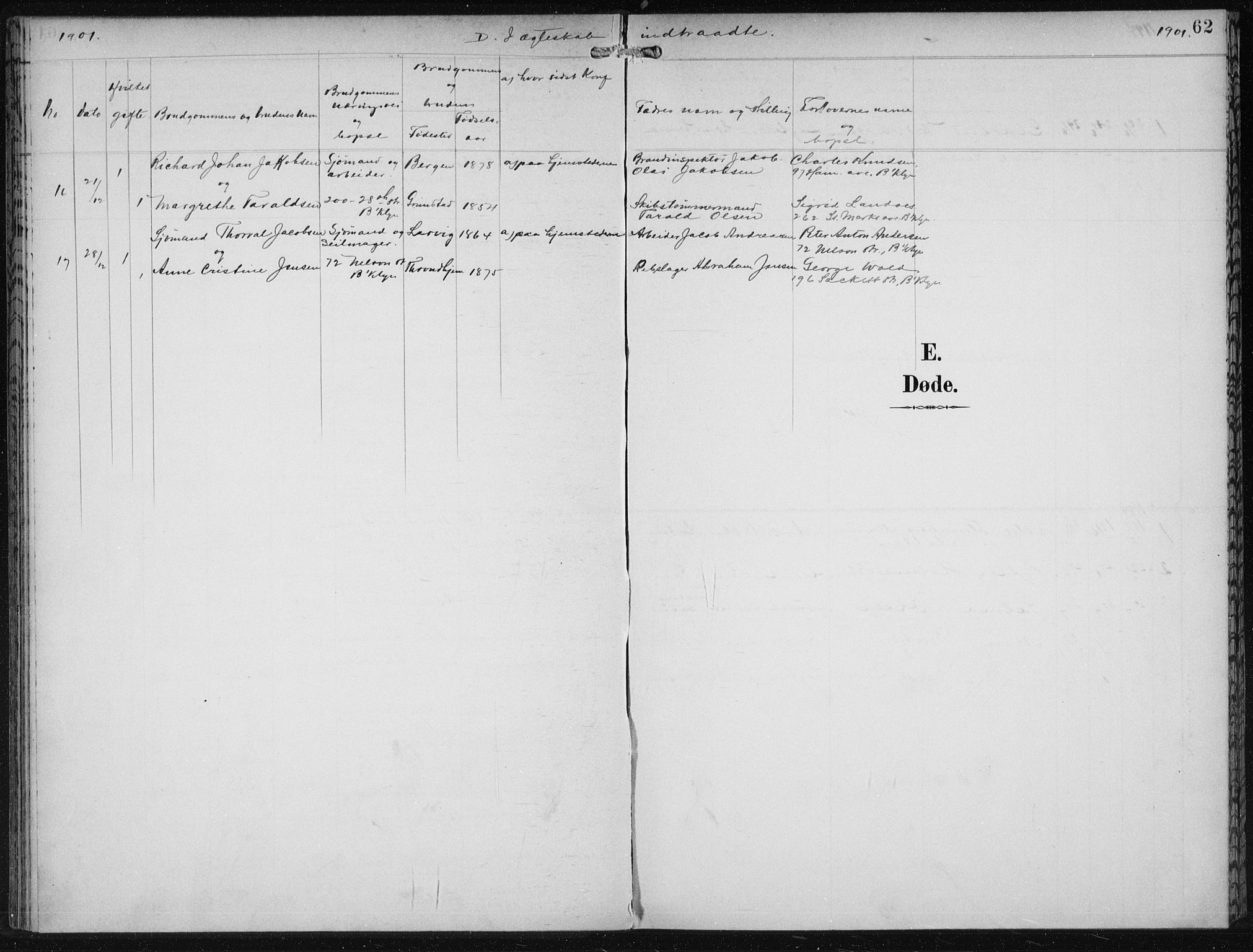Den norske sjømannsmisjon i utlandet/New York, SAB/SAB/PA-0110/H/Ha/L0004: Parish register (official) no. A 4, 1893-1901, p. 62