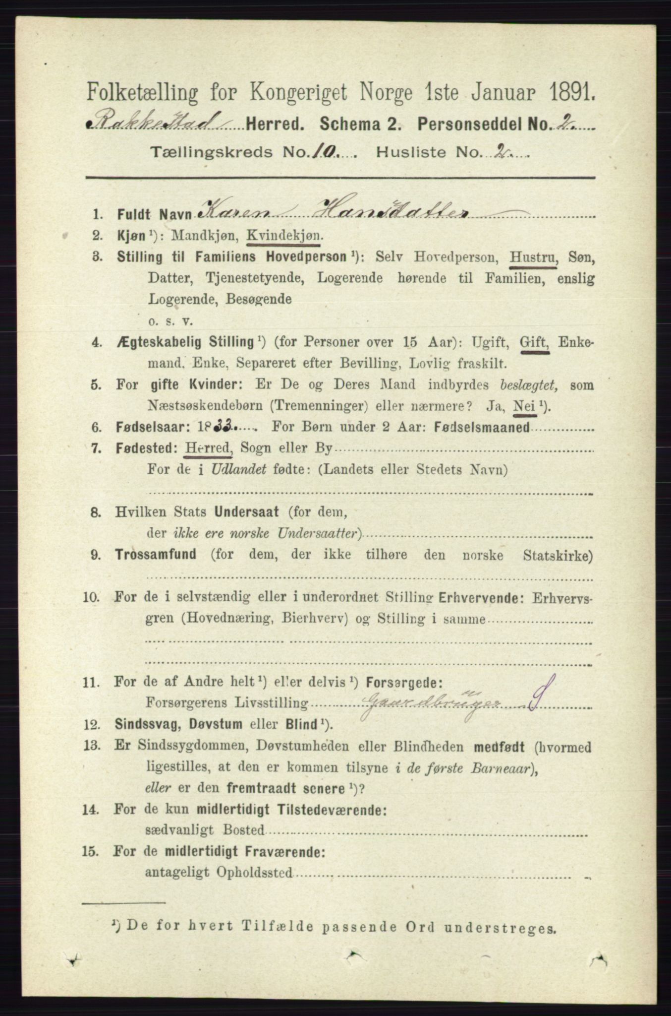 RA, 1891 census for 0128 Rakkestad, 1891, p. 4448