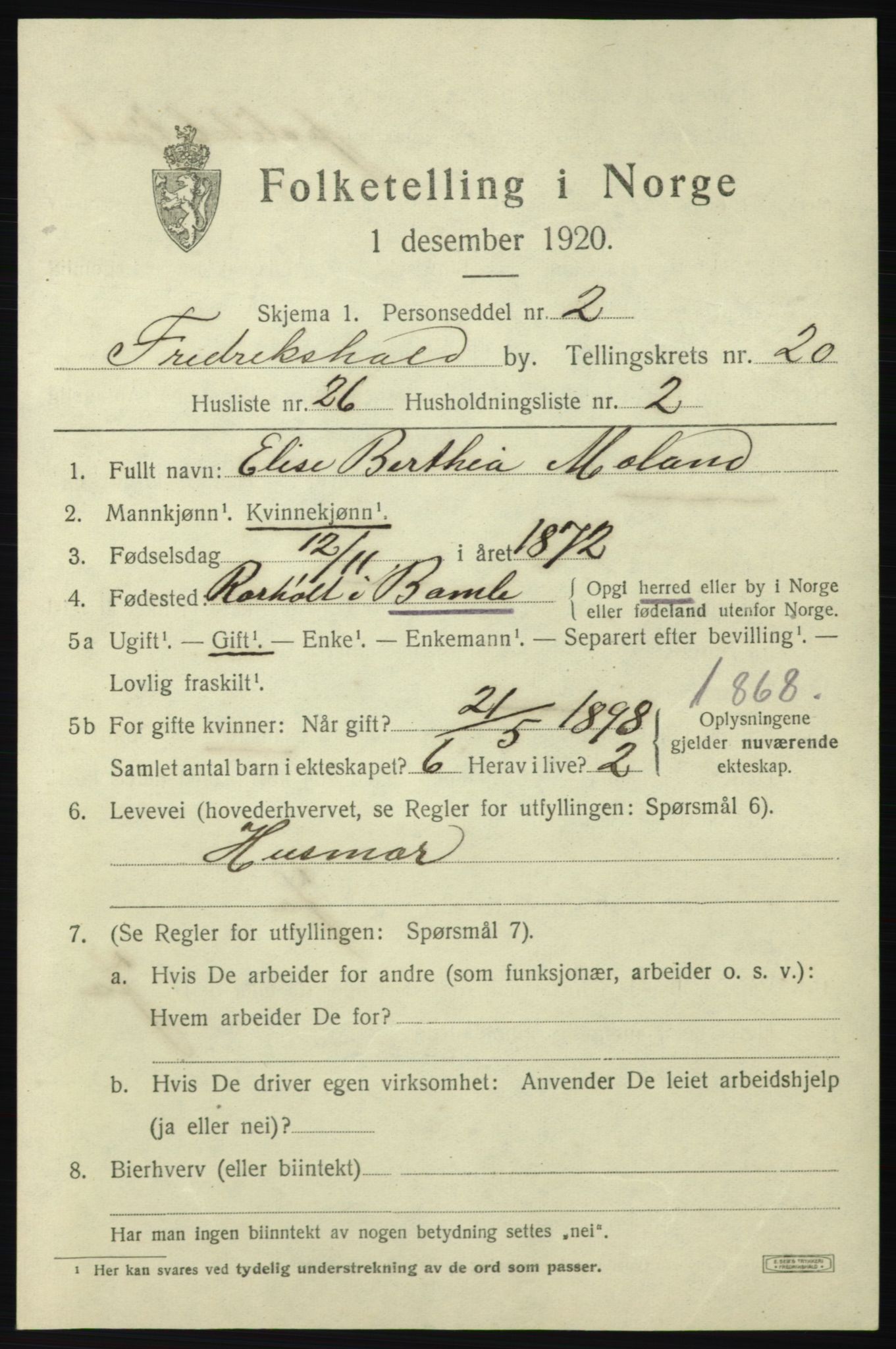 SAO, 1920 census for Fredrikshald, 1920, p. 29738