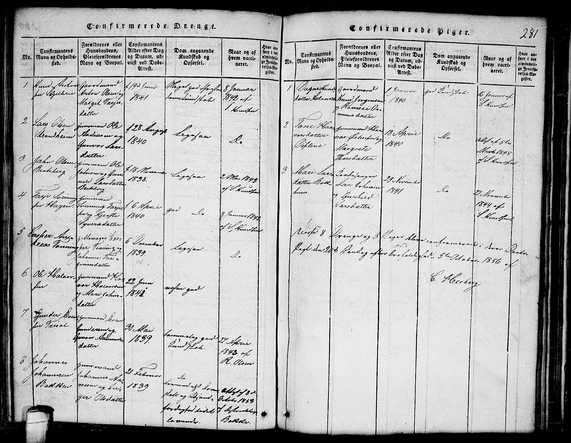 Lårdal kirkebøker, SAKO/A-284/G/Ga/L0001: Parish register (copy) no. I 1, 1815-1861, p. 281