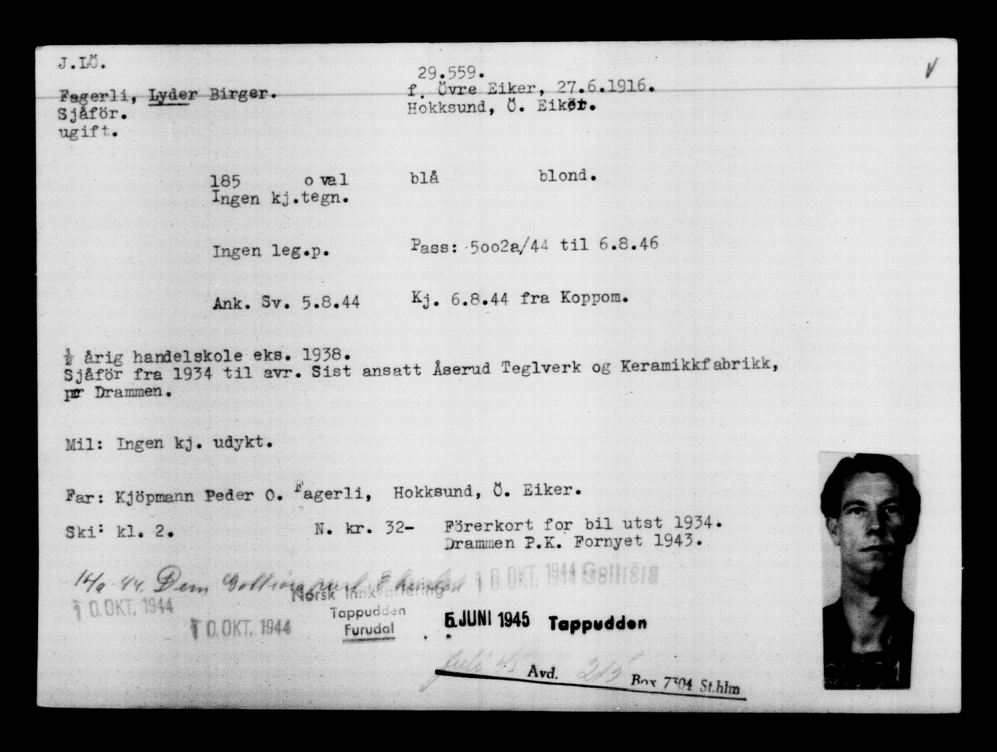 Utenriksstasjonene, Legasjonen i Stockholm, Flyktningkontoret, AV/RA-S-6753/V/Va/L0012: Kjesäterkartoteket, flyktninger med registreringsnr. 28300-31566, 1940-1945, p. 1381
