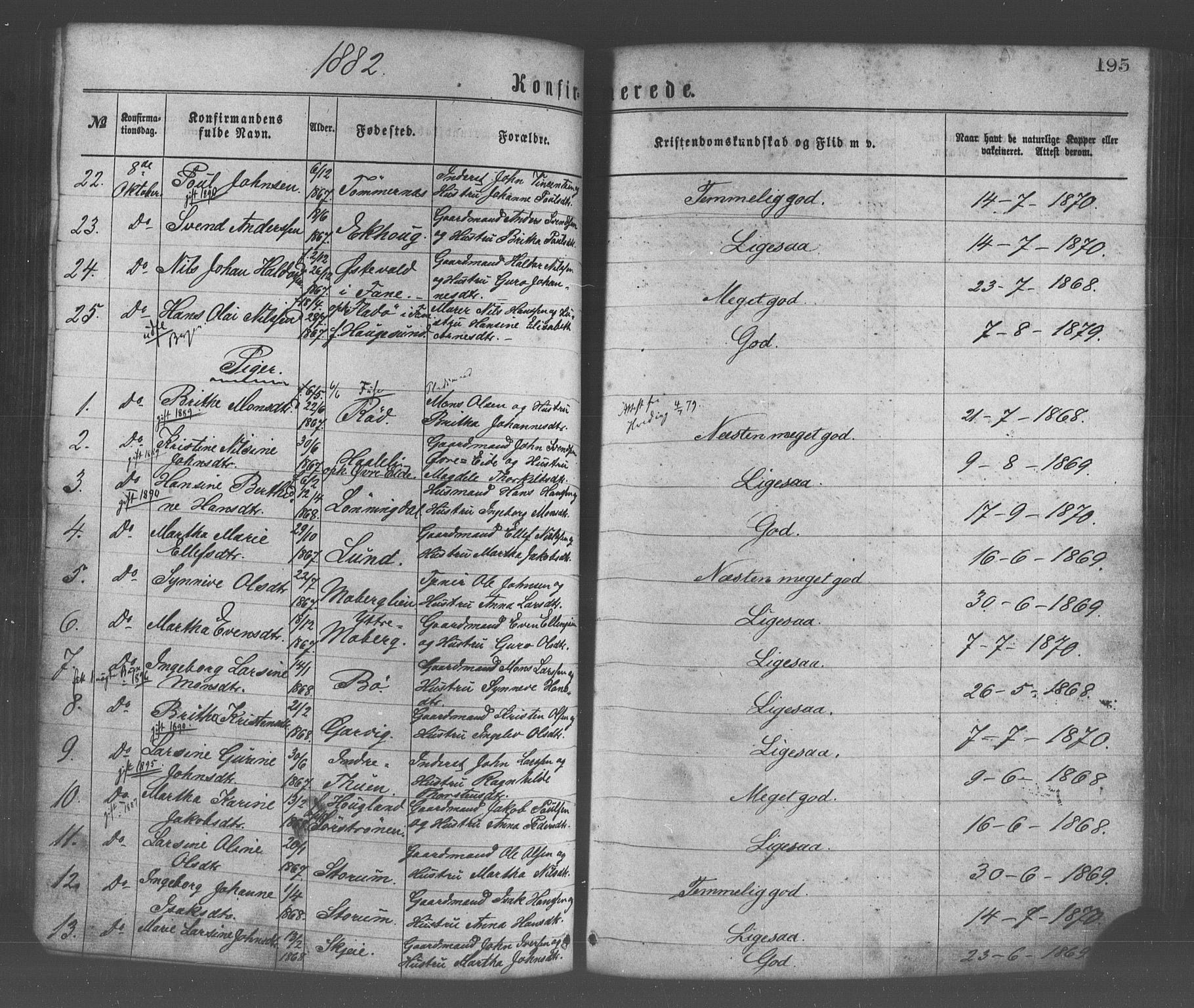 Os sokneprestembete, SAB/A-99929: Parish register (official) no. A 18, 1874-1884, p. 195